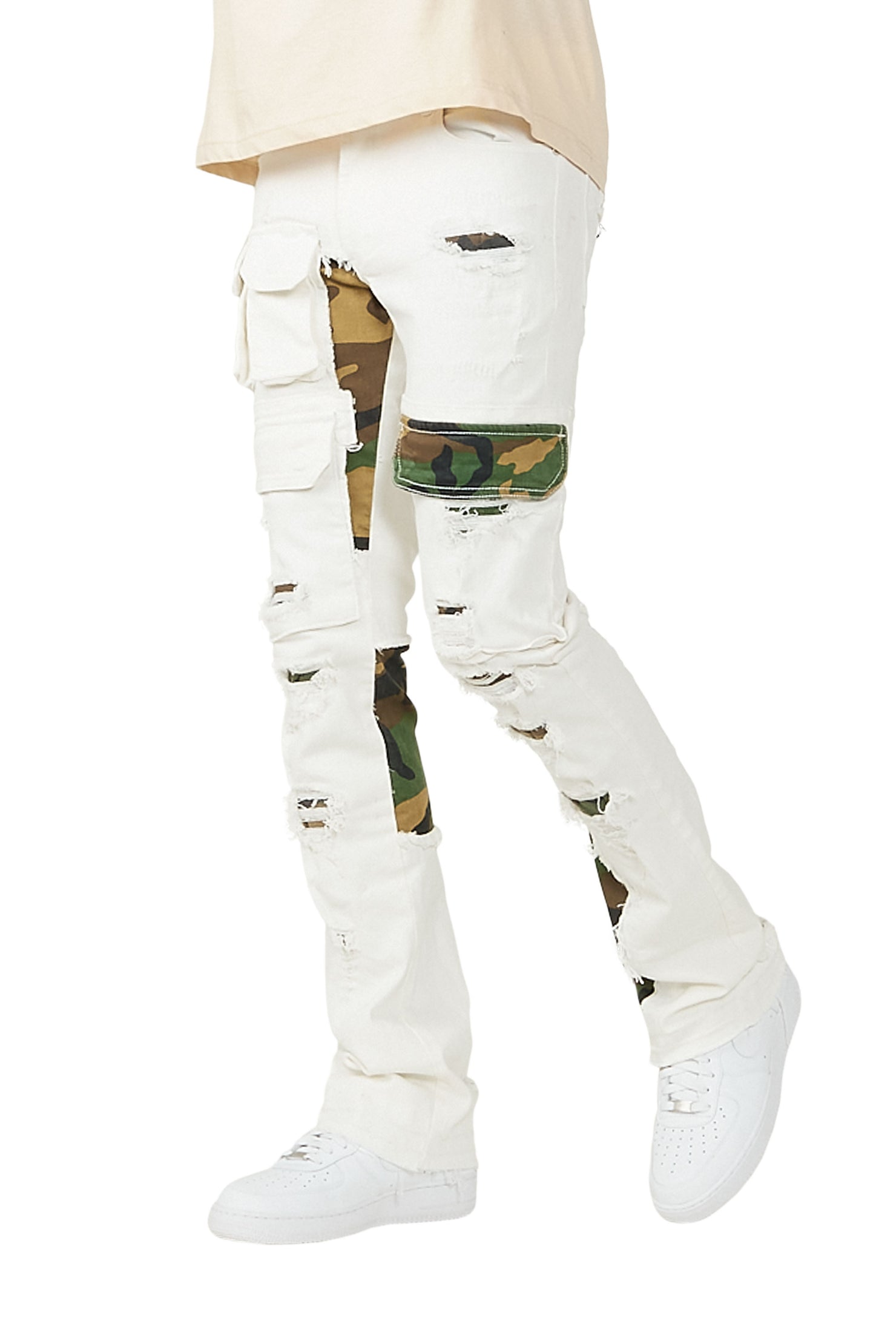 Zeta White Stacked Flare Jean