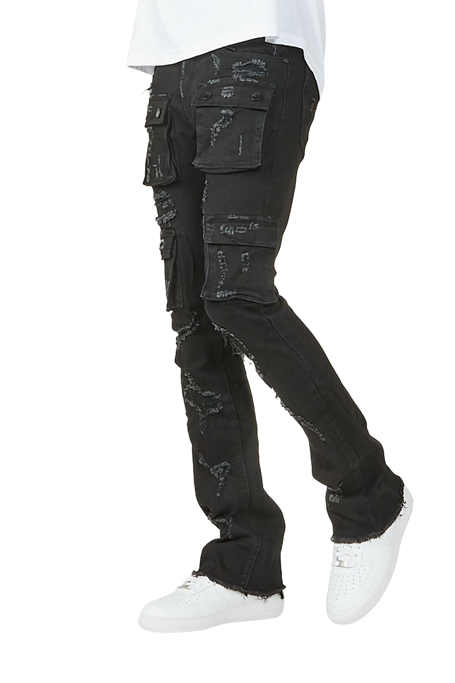 Adriel Black Cargo Stacked Flare Jean