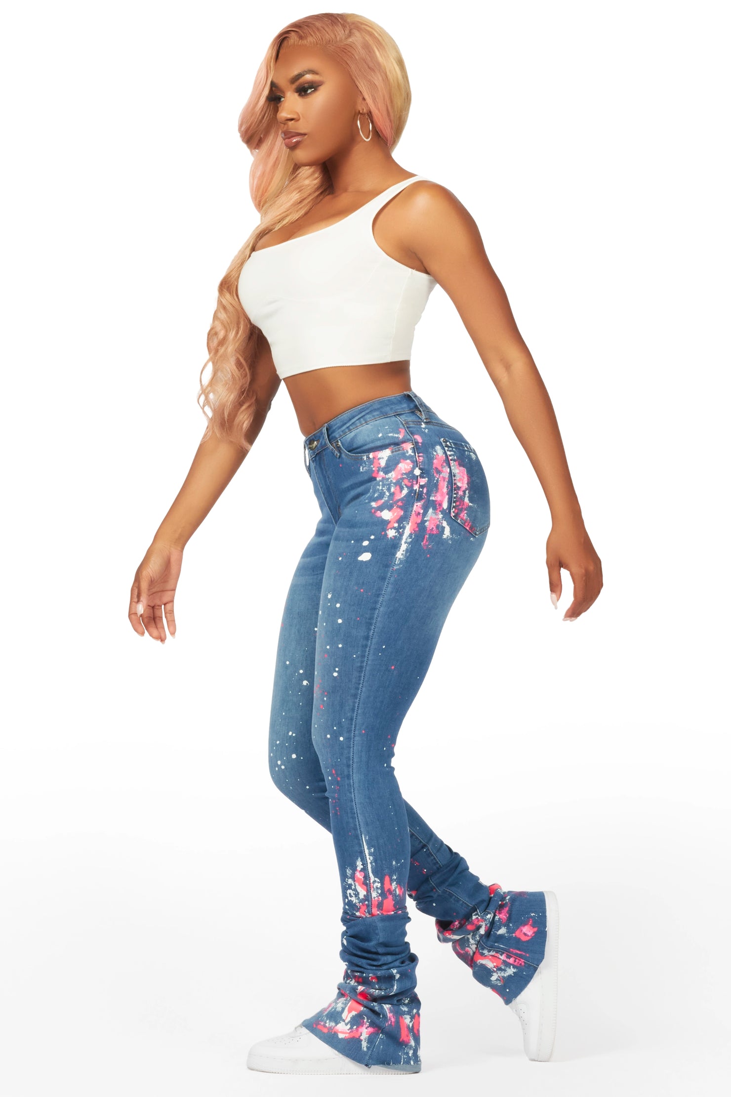Tyshia Med. Wash Painted Super Stacked Jean