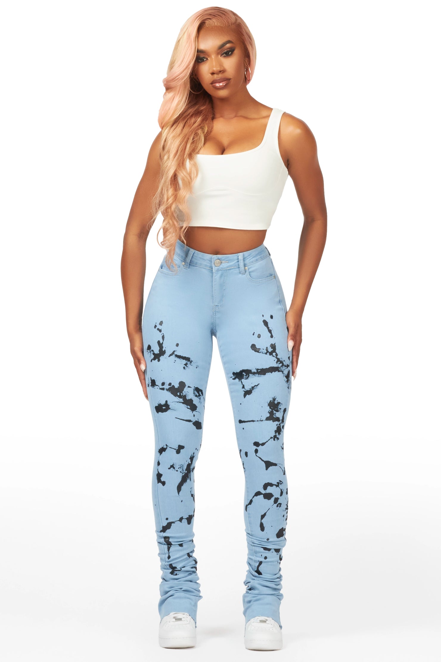 Nehemiah Light Wash Painted Super Stacked Jean