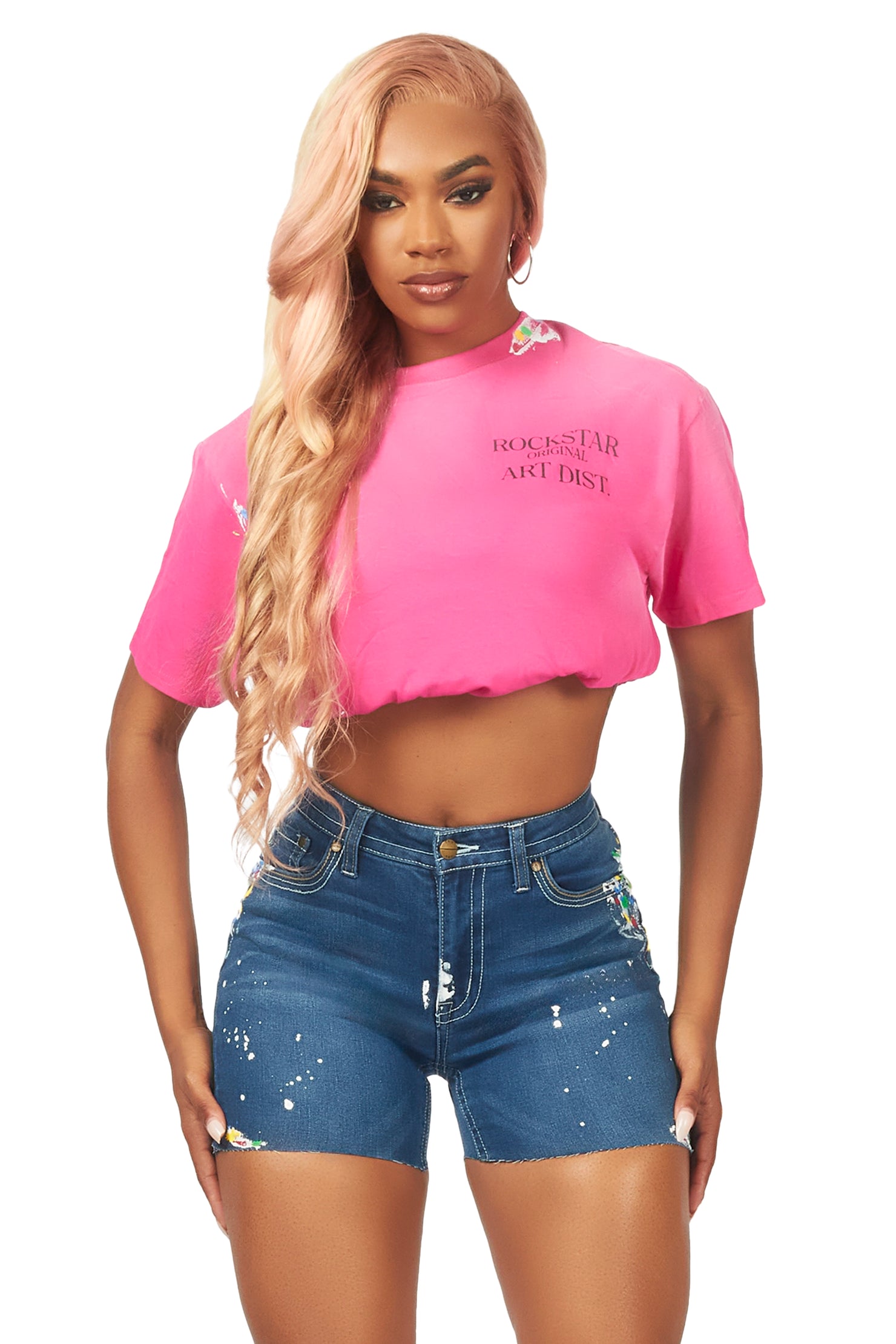Donisha Pink/Blue Denim Short Set
