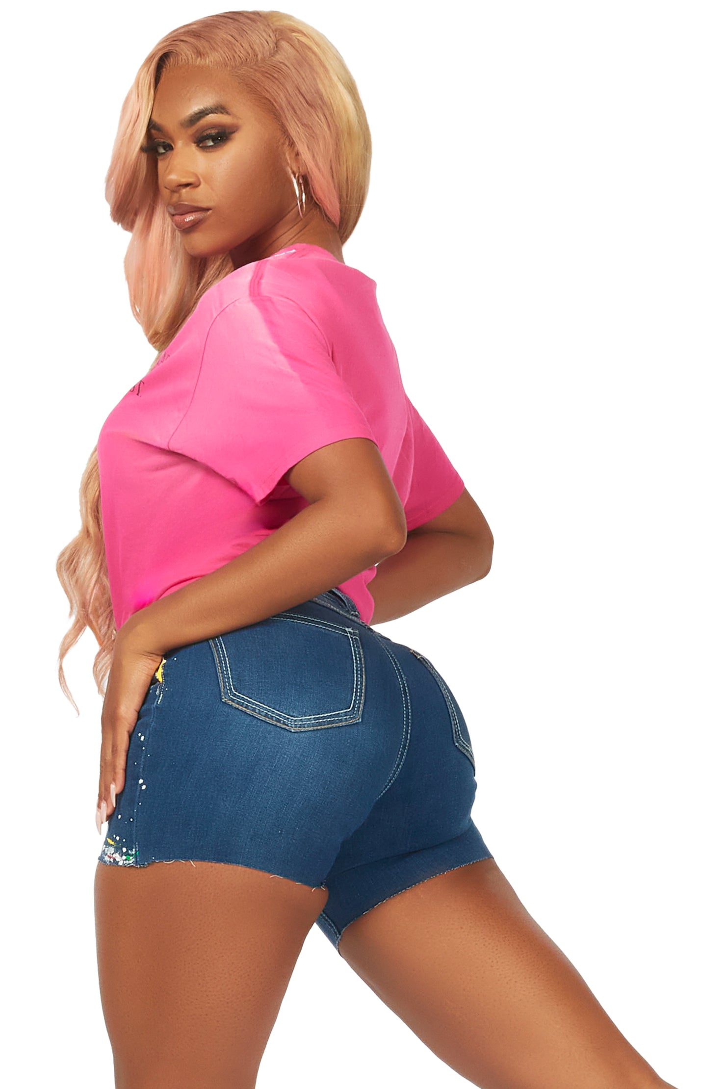 Donisha Pink/Blue Denim Short Set