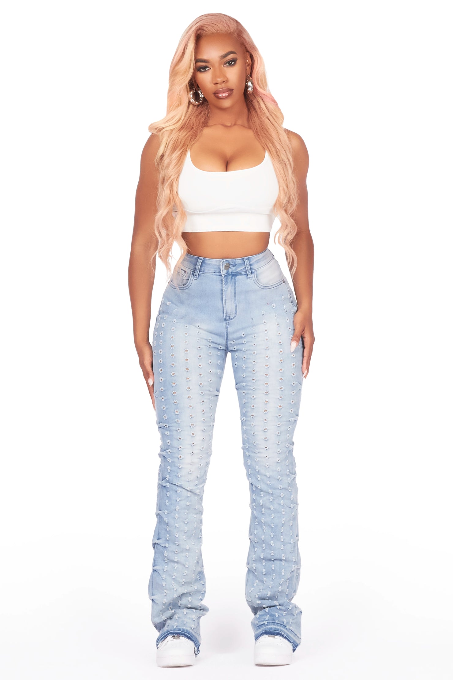 Valondra Light Wash Stacked Flare Jean