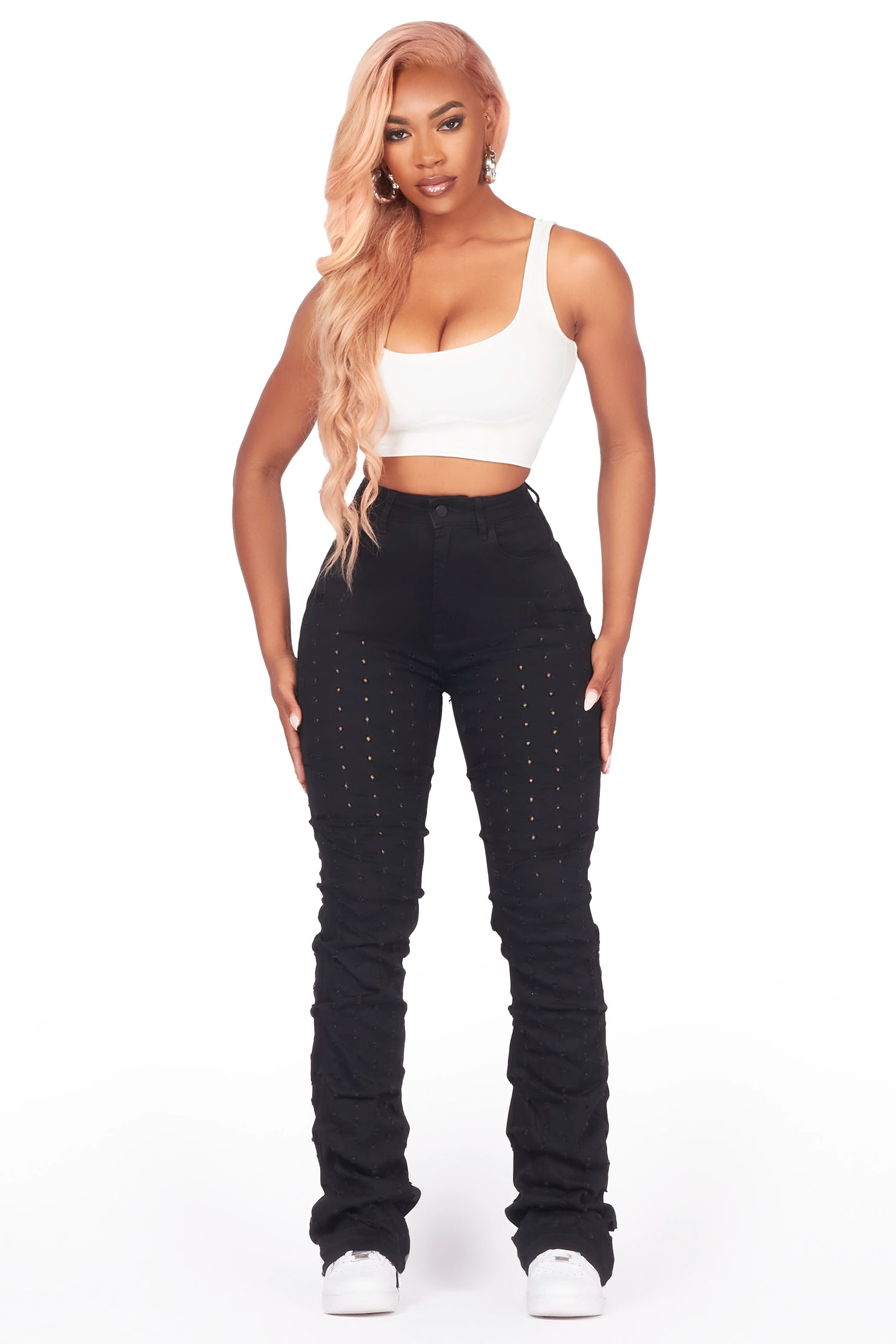 Valondra Black Stacked Flare Jean