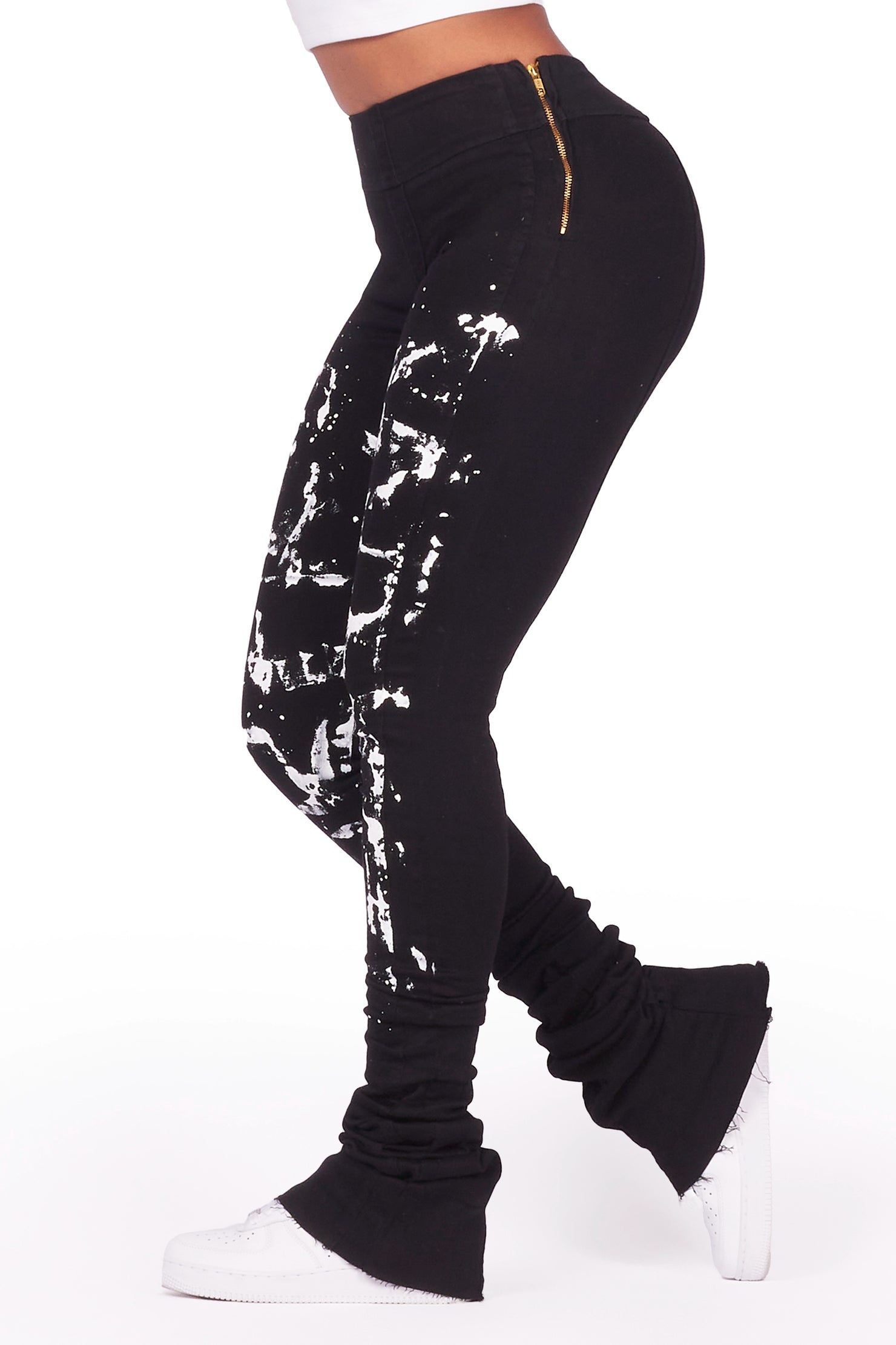 Kaya Black Painted Super Stacked Jean