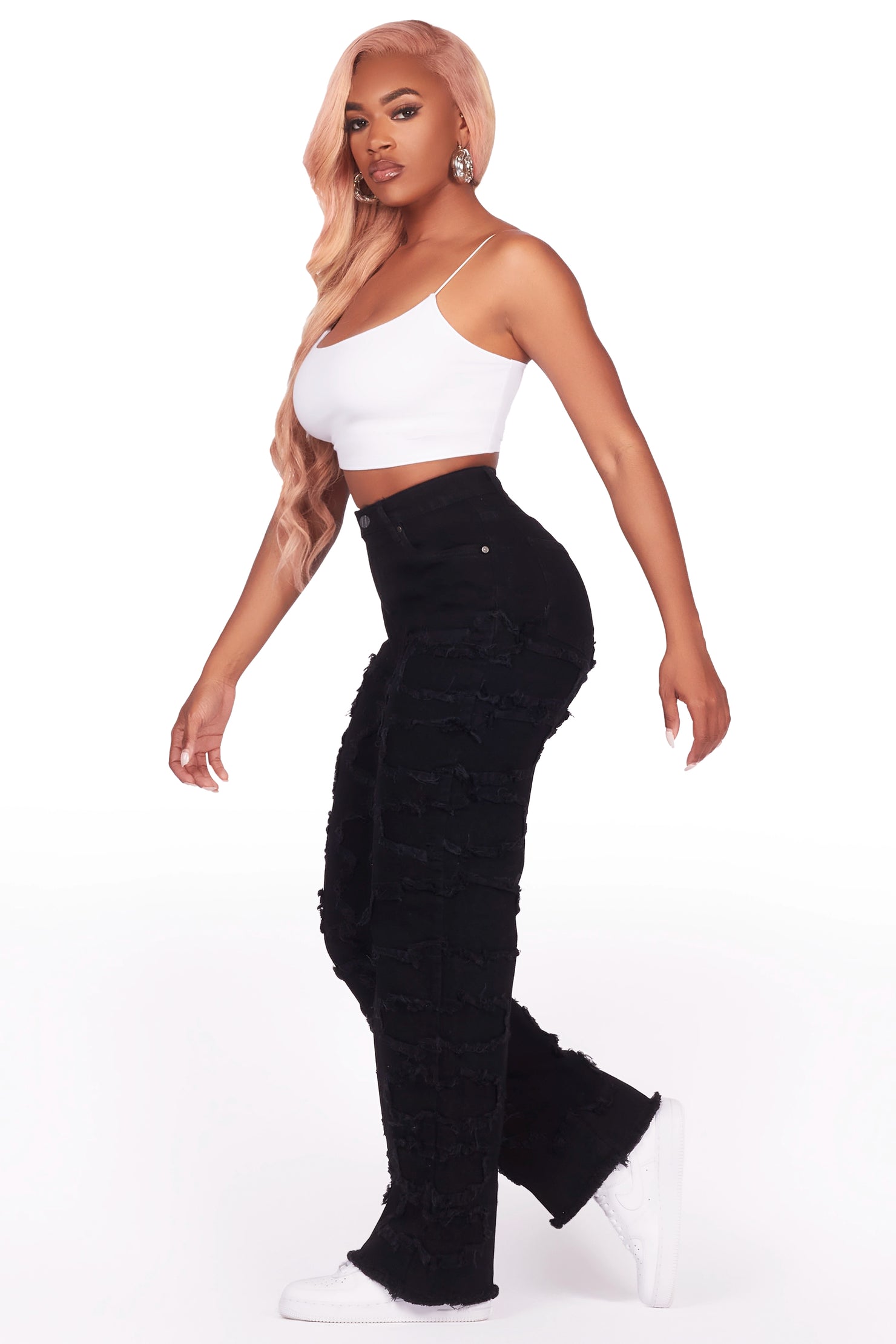 Jhourney Black Baggy Stacked Jean