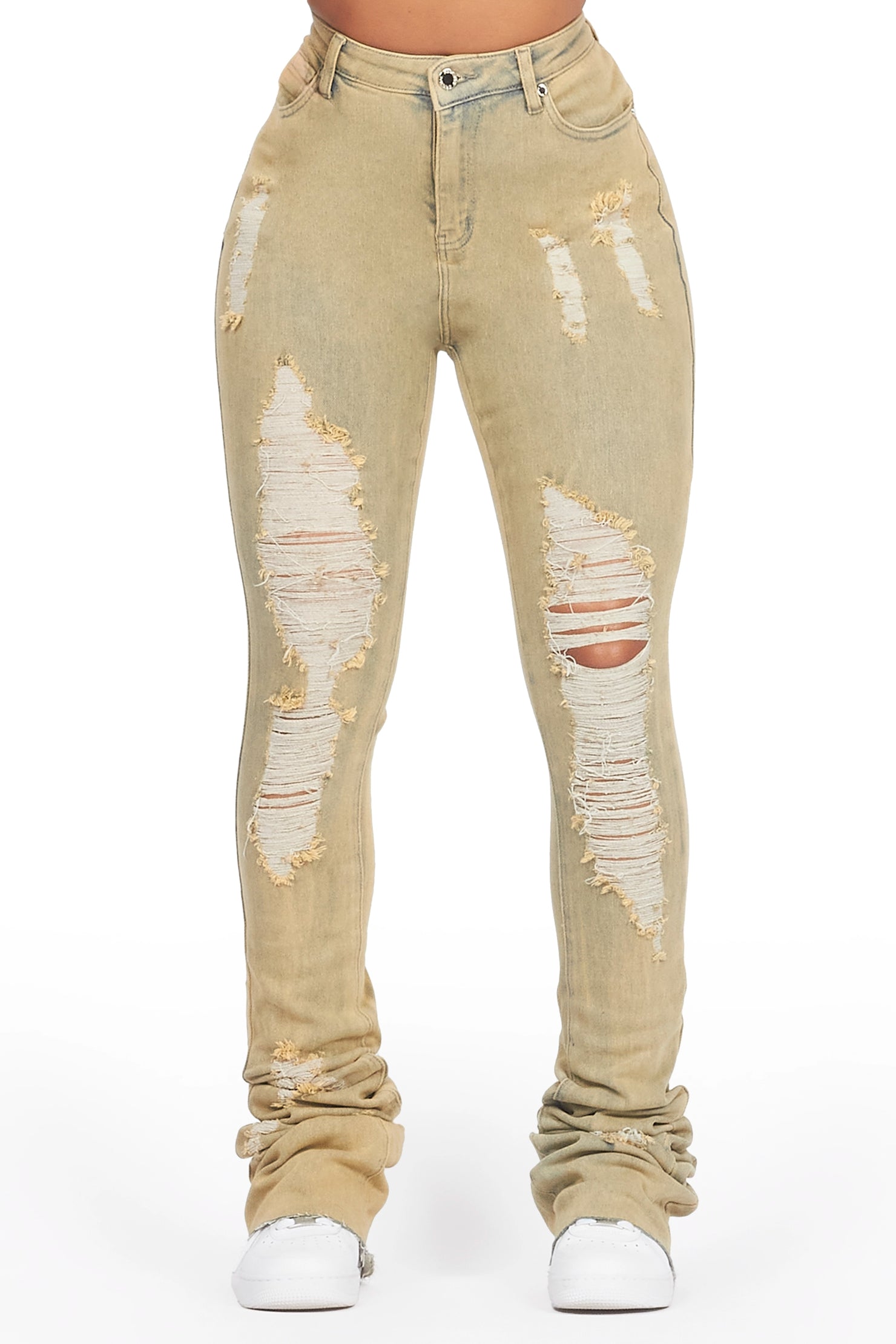 Got A Crush Tinted Light Wash Distressed Super Stacked Jean