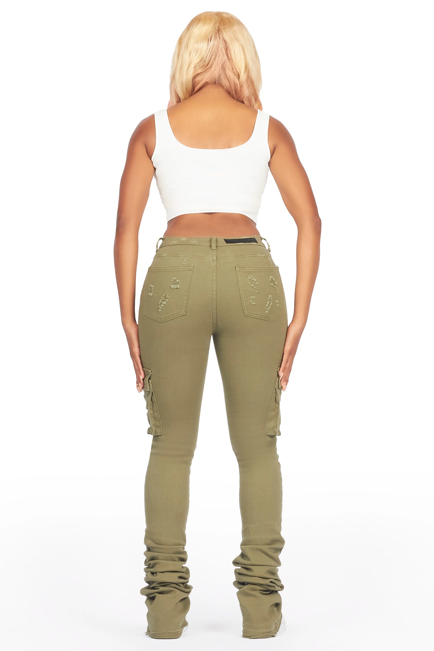 Noor Olive Cargo Super Stacked Jean