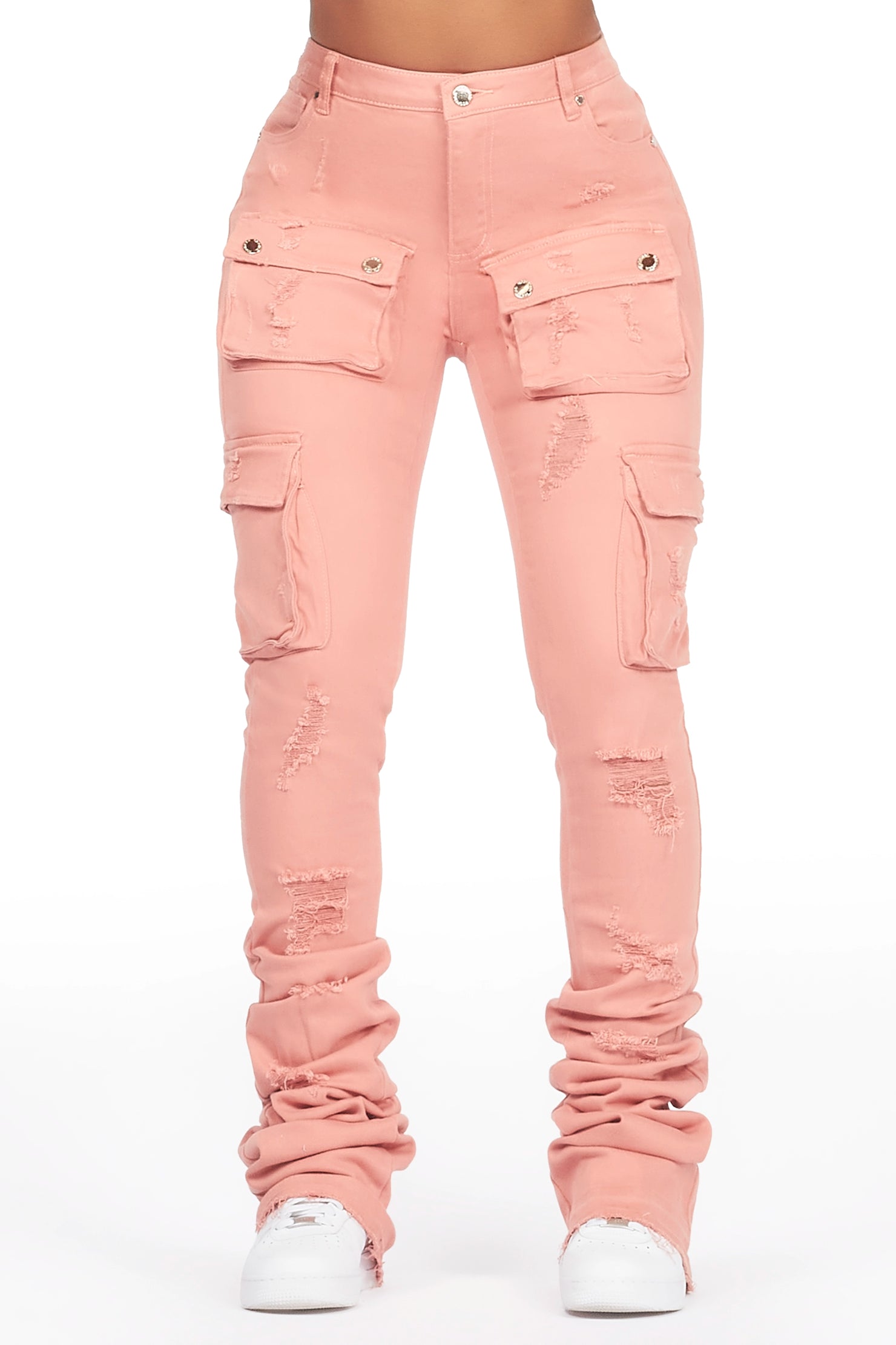 Noor Pink Cargo Super Stacked Jean