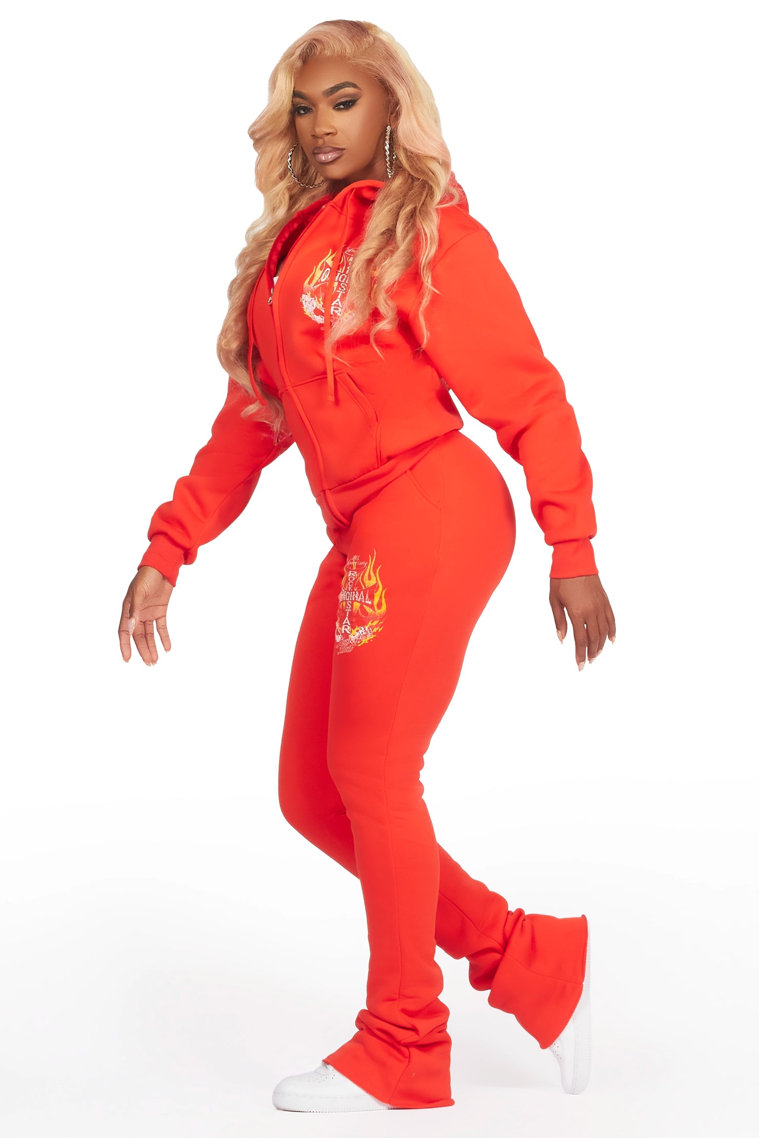 Inferna Bright Coral Zip Up Super Stacked Trackset