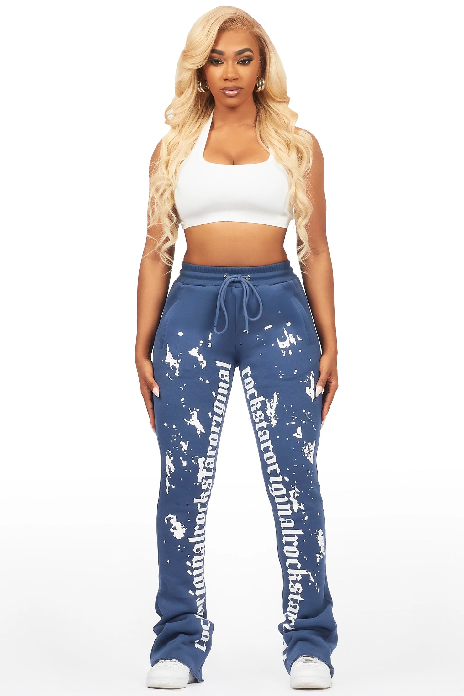 Adwinna Navy Super Stacked Track Pant