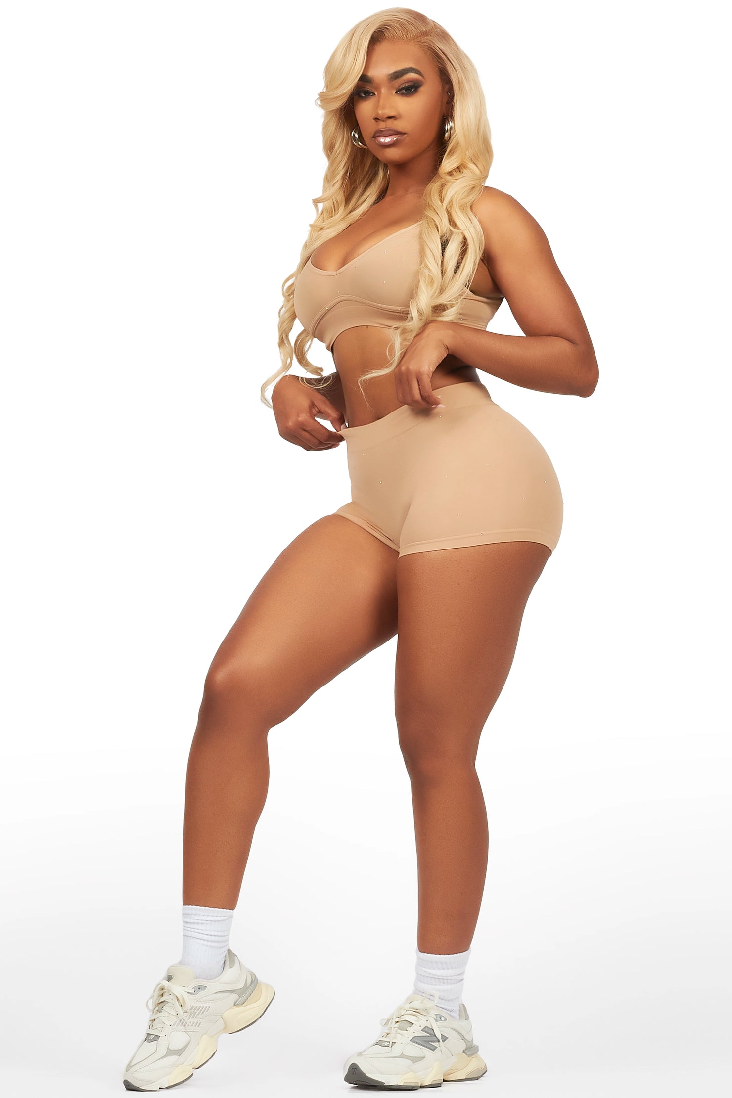 Sierra Tan Rhinestone Bike Short Set