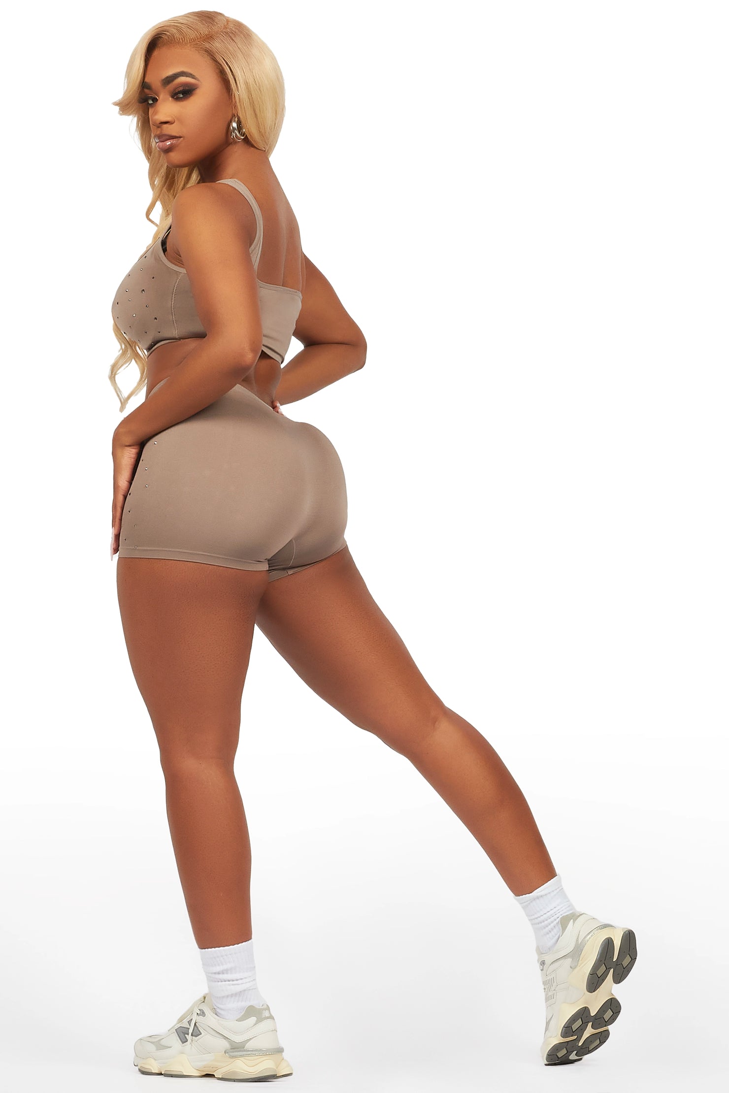 Reanna Tan Rhinestone Bike Short Set