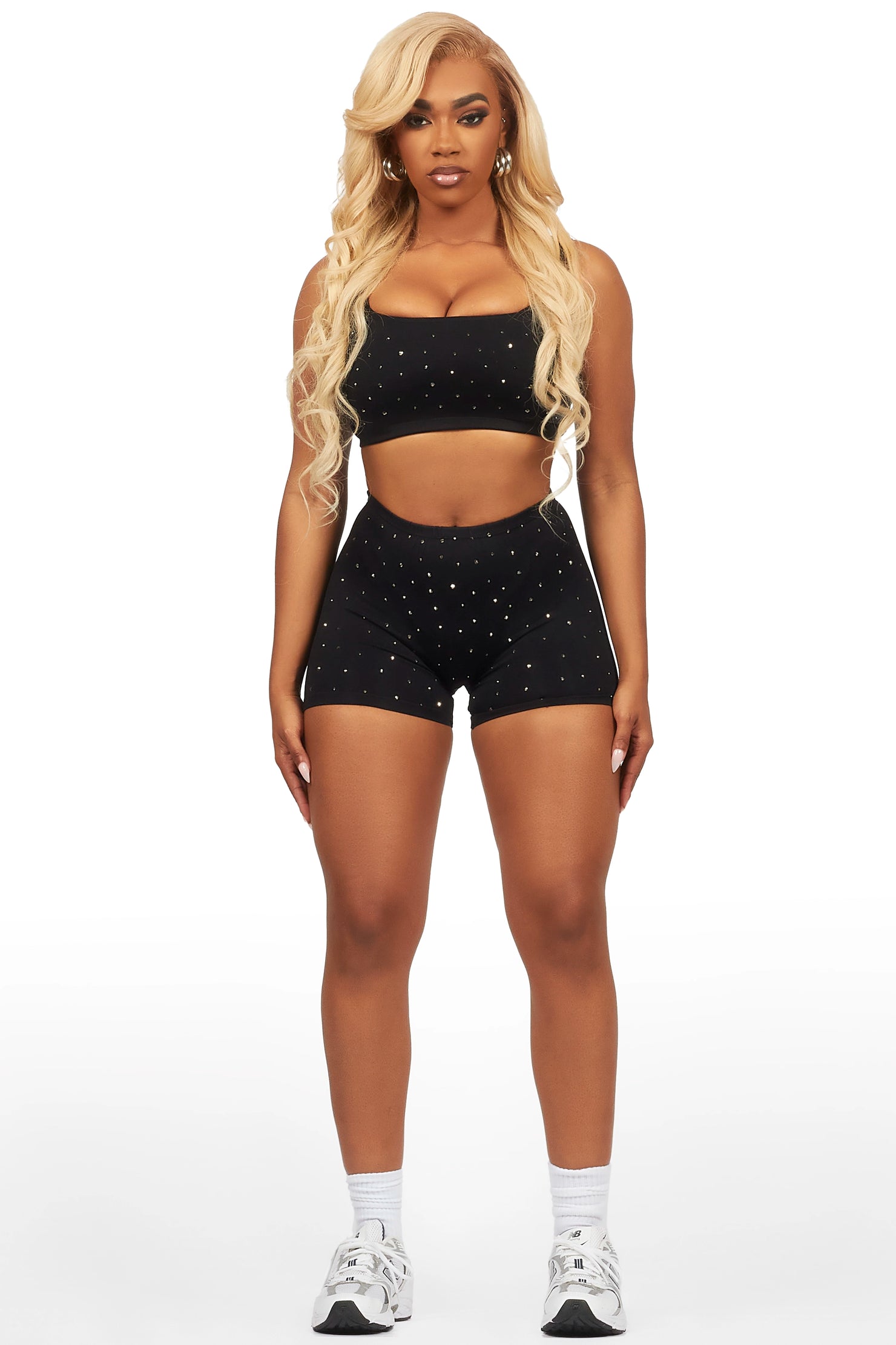 Reanna Black Rhinestone Bike Short Set