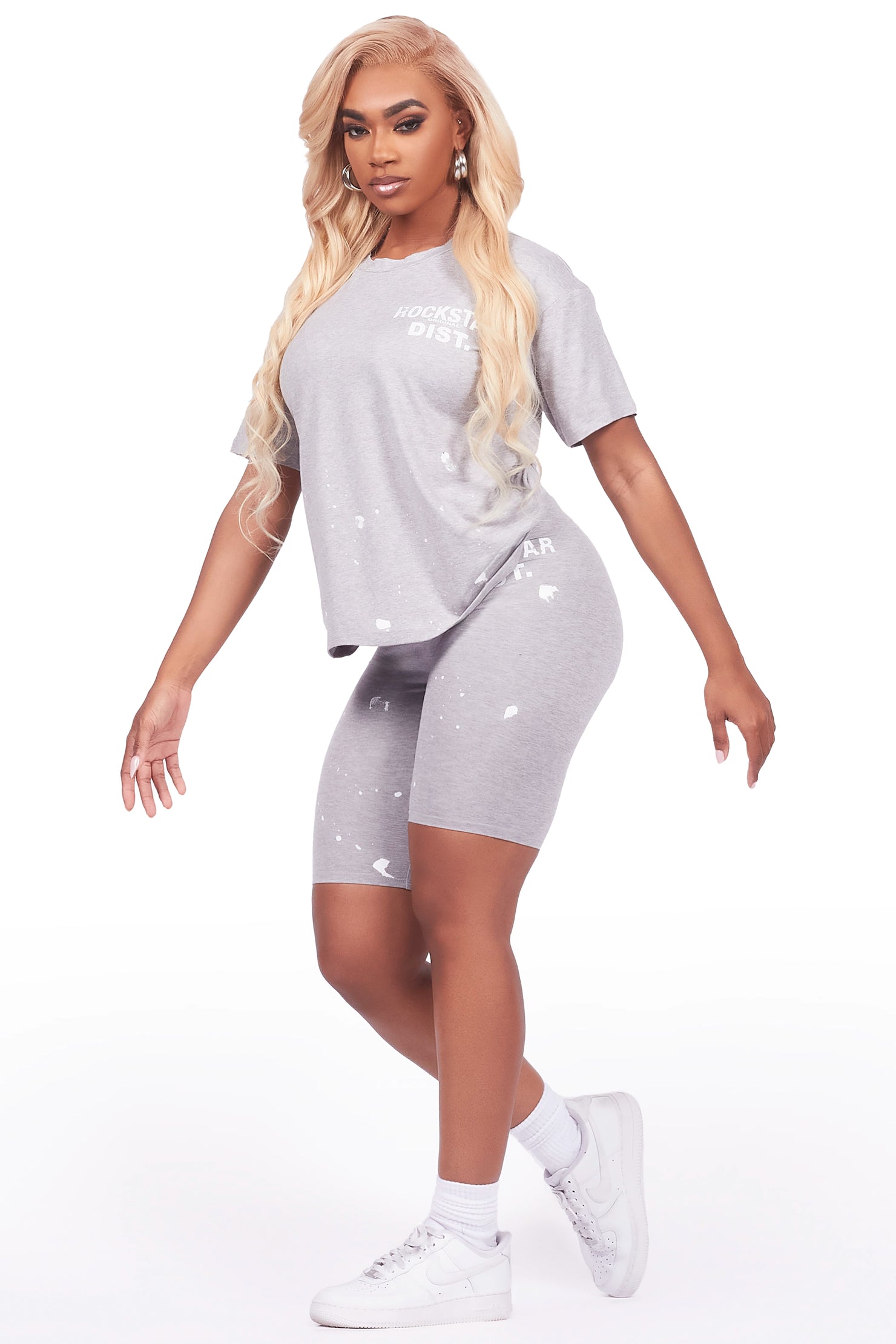 Kiah Heather Grey T-Shirt Bike Short Set