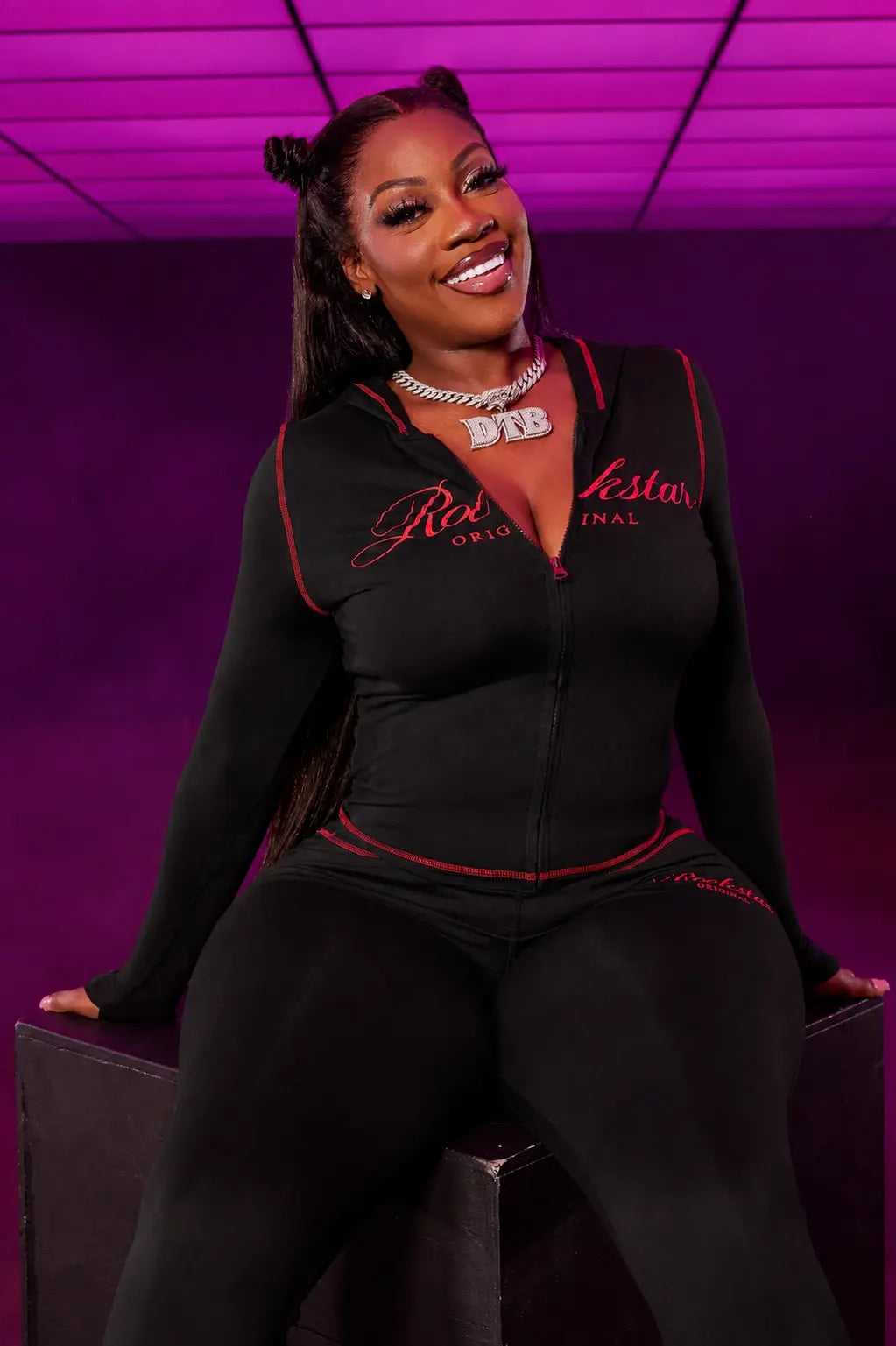 Arzena Black/Red Zip Up Lounge Track Set