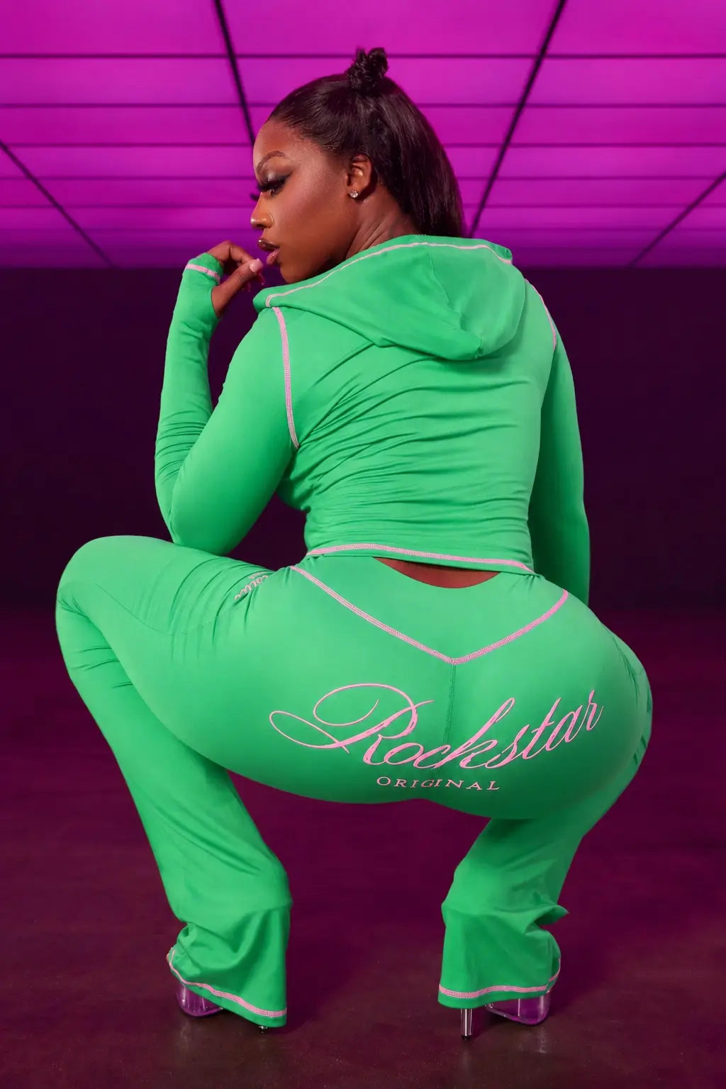 Arzena Green/Pink Zip Up Lounge Track Set