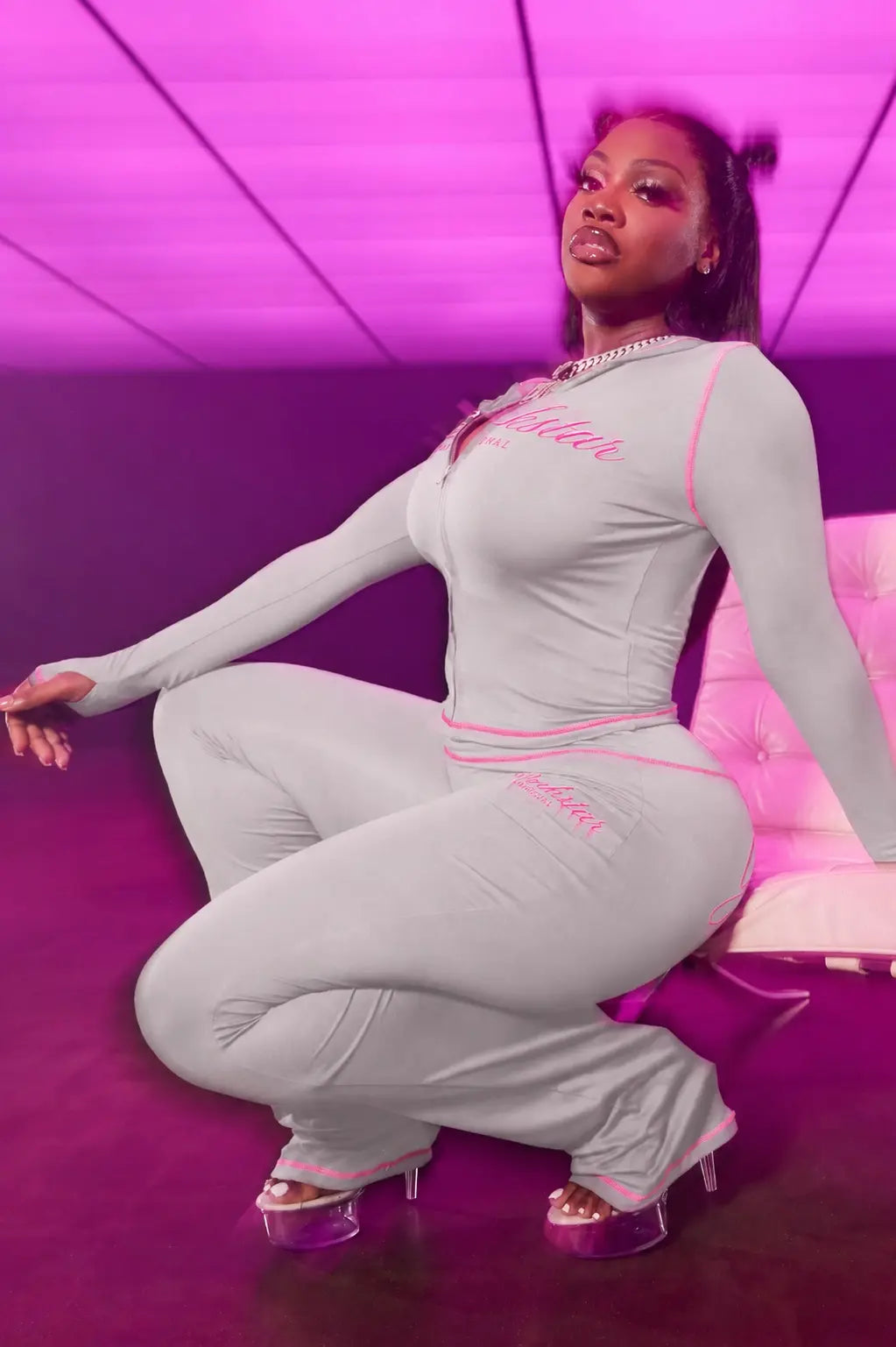 Arzena Grey/Pink Zip Up Lounge Track Set