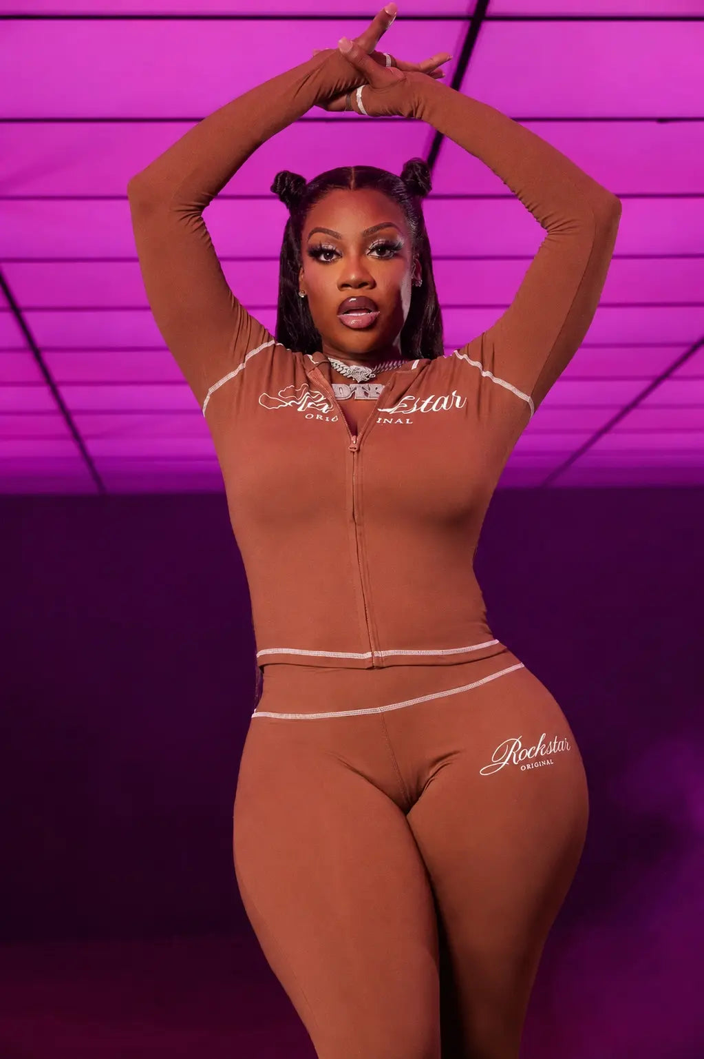 Arzena Brown Zip Up Lounge Track Set