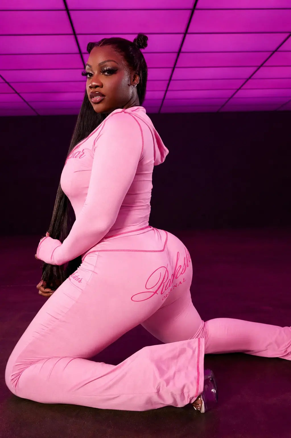 Arzena Pink/Pink Zip Up Lounge Track Set