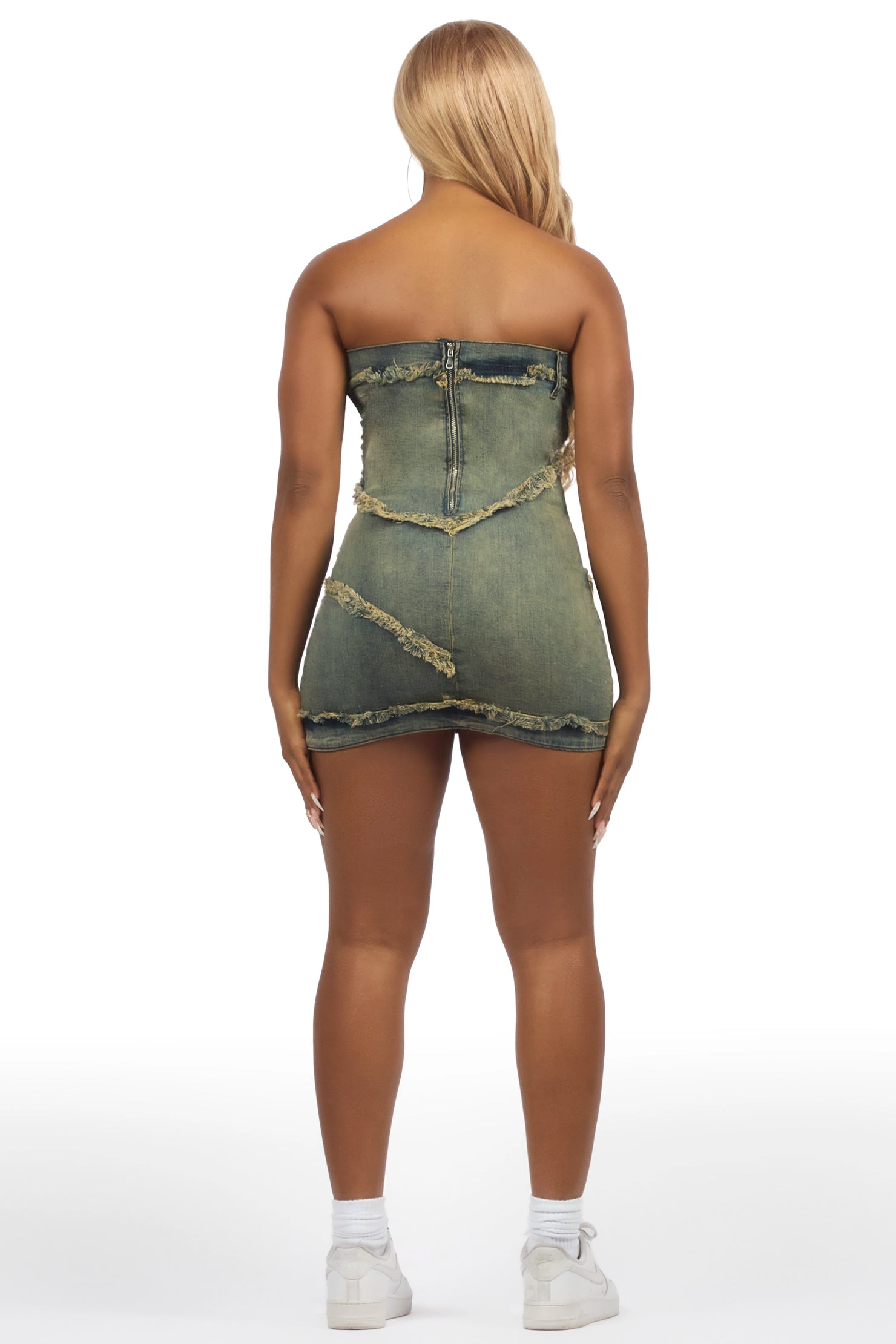 Anique Tinted Dark Wash Denim Mini Dress