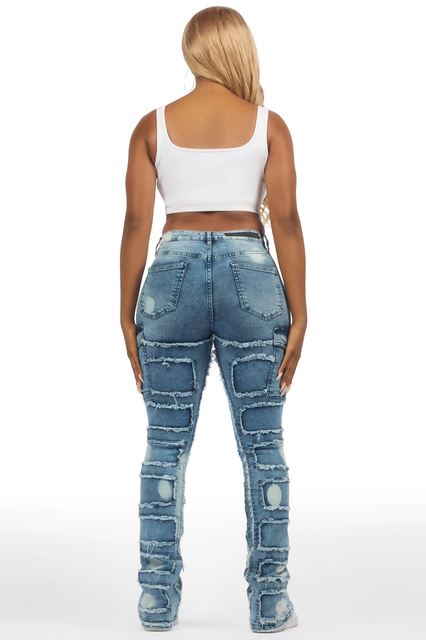 Ramia Blue Bleach Stacked Flare Jean