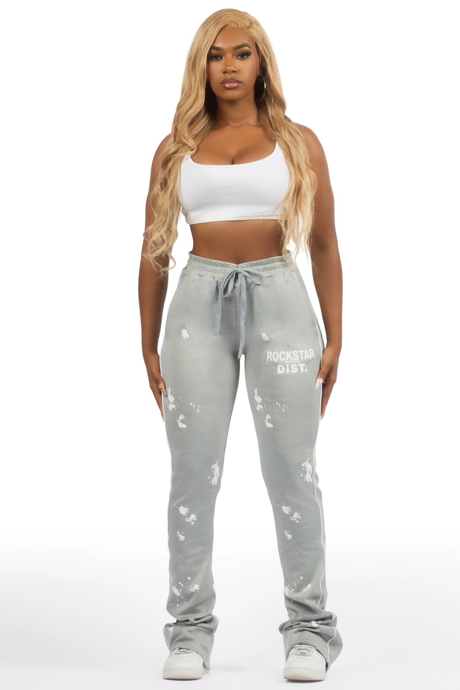 Selah Heather Grey Stacked Track Pant
