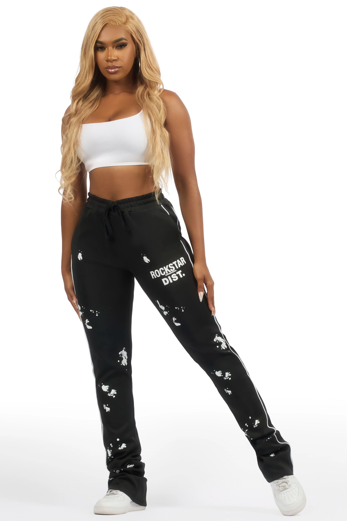 Selah Black Stacked Track Pant