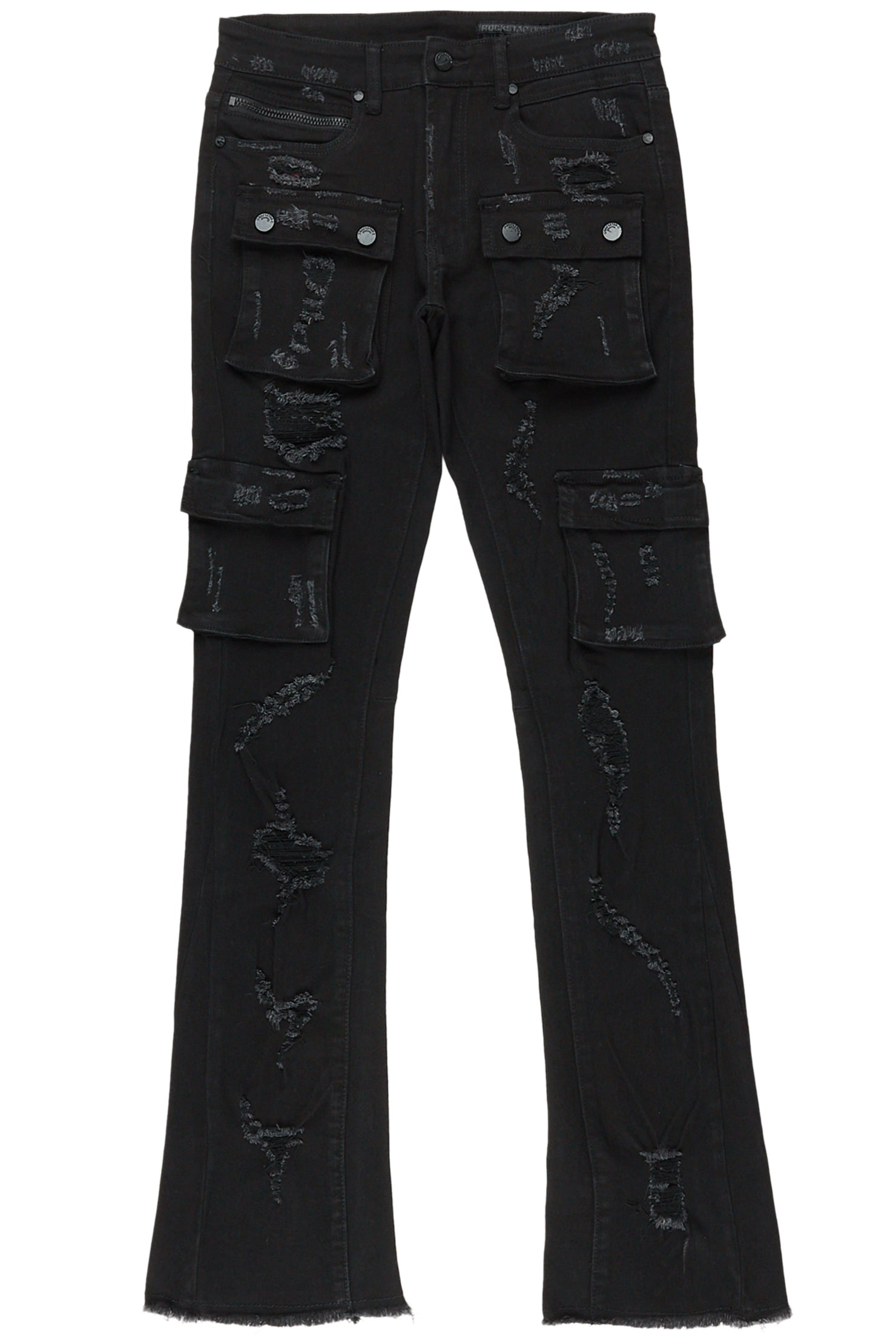 Adriel Black Cargo Stacked Flare Jean