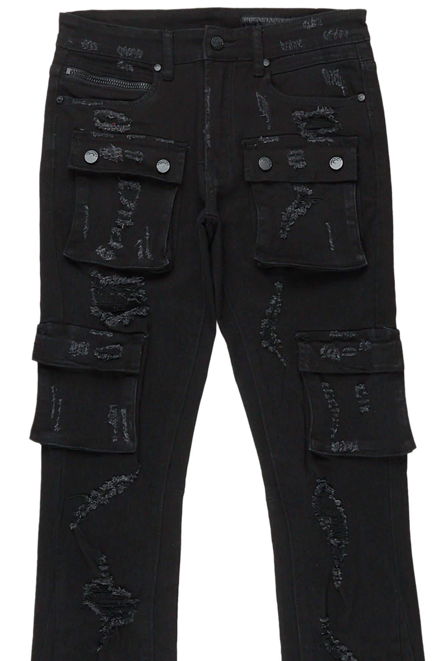 Adriel Black Cargo Stacked Flare Jean