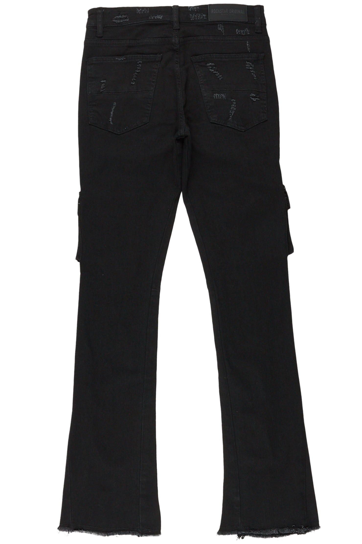 Adriel Black Cargo Stacked Flare Jean