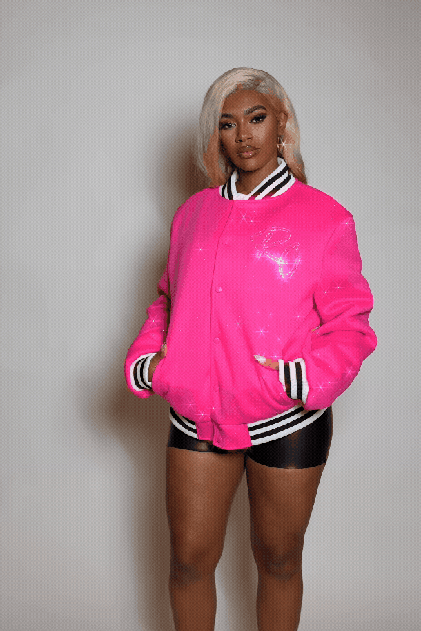 Alonza Hot Pink Rhinestone Varsity Jacket
