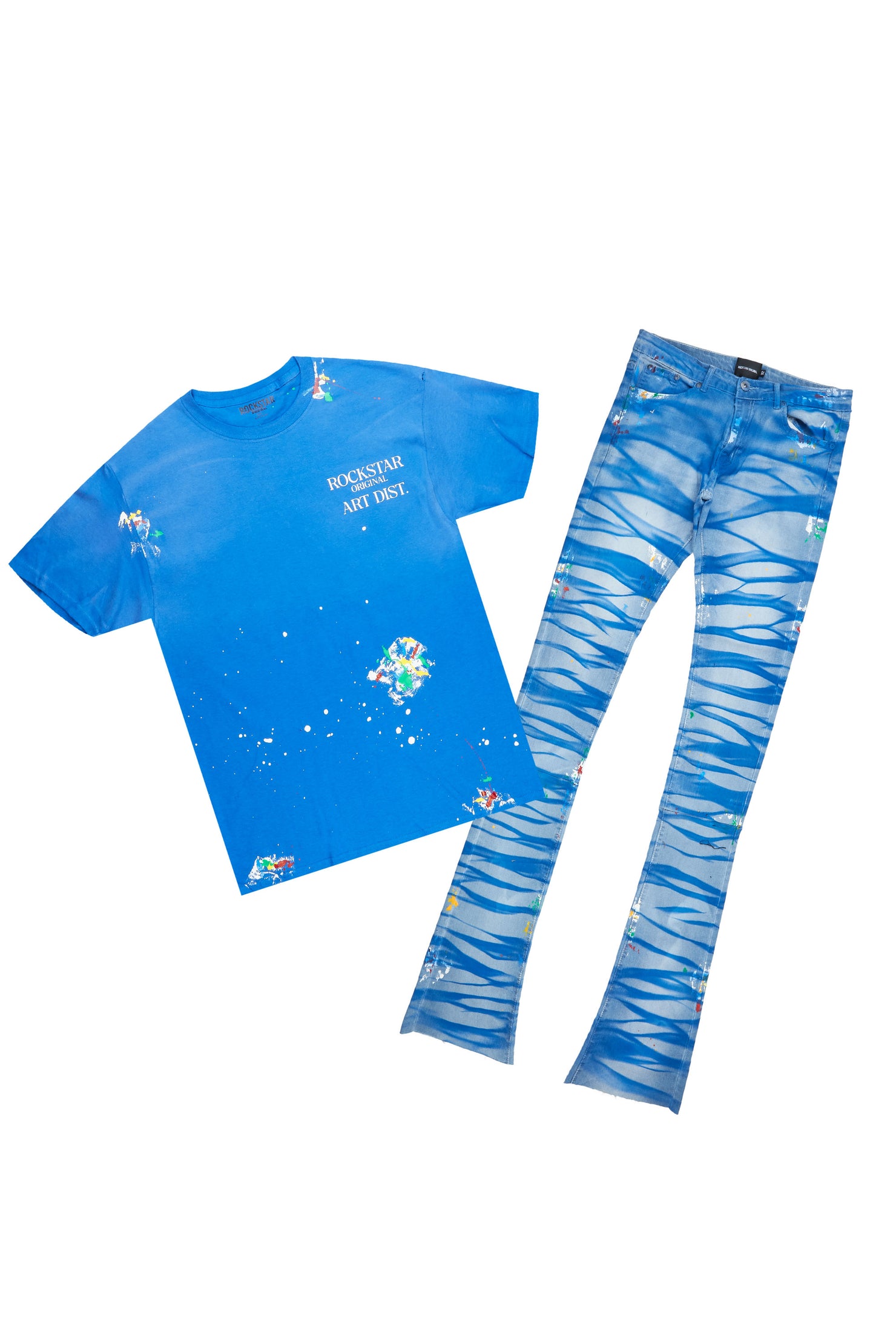 Amell Blue Graphic T-Shirt/Super Stacked Flare Jean Set