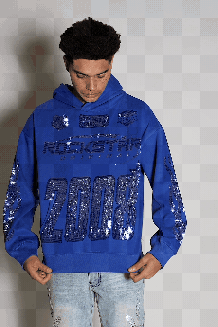 Amos Royal Rhinestone Oversized Hoodie