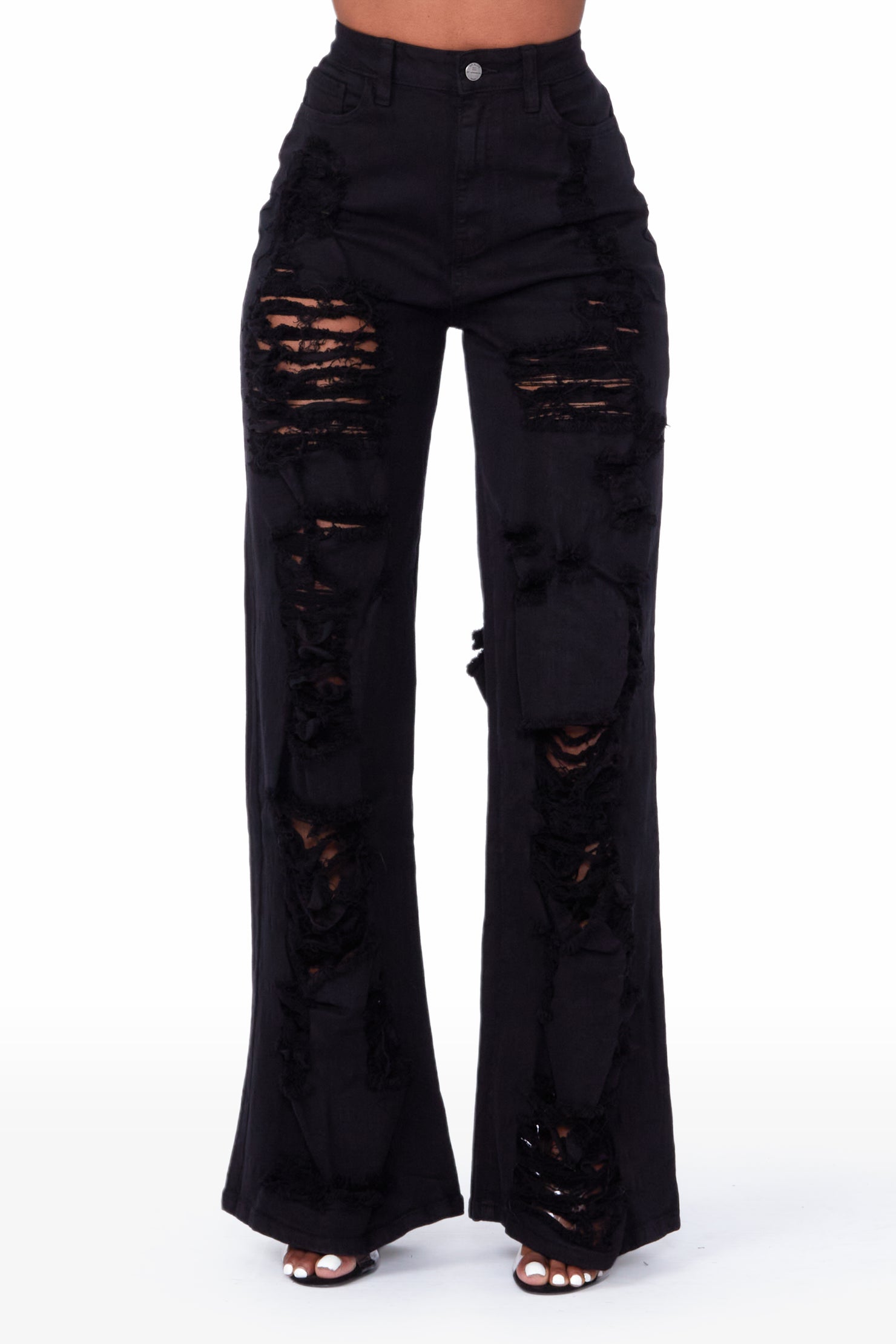 Angelique Black Shredded Wide Leg Jean