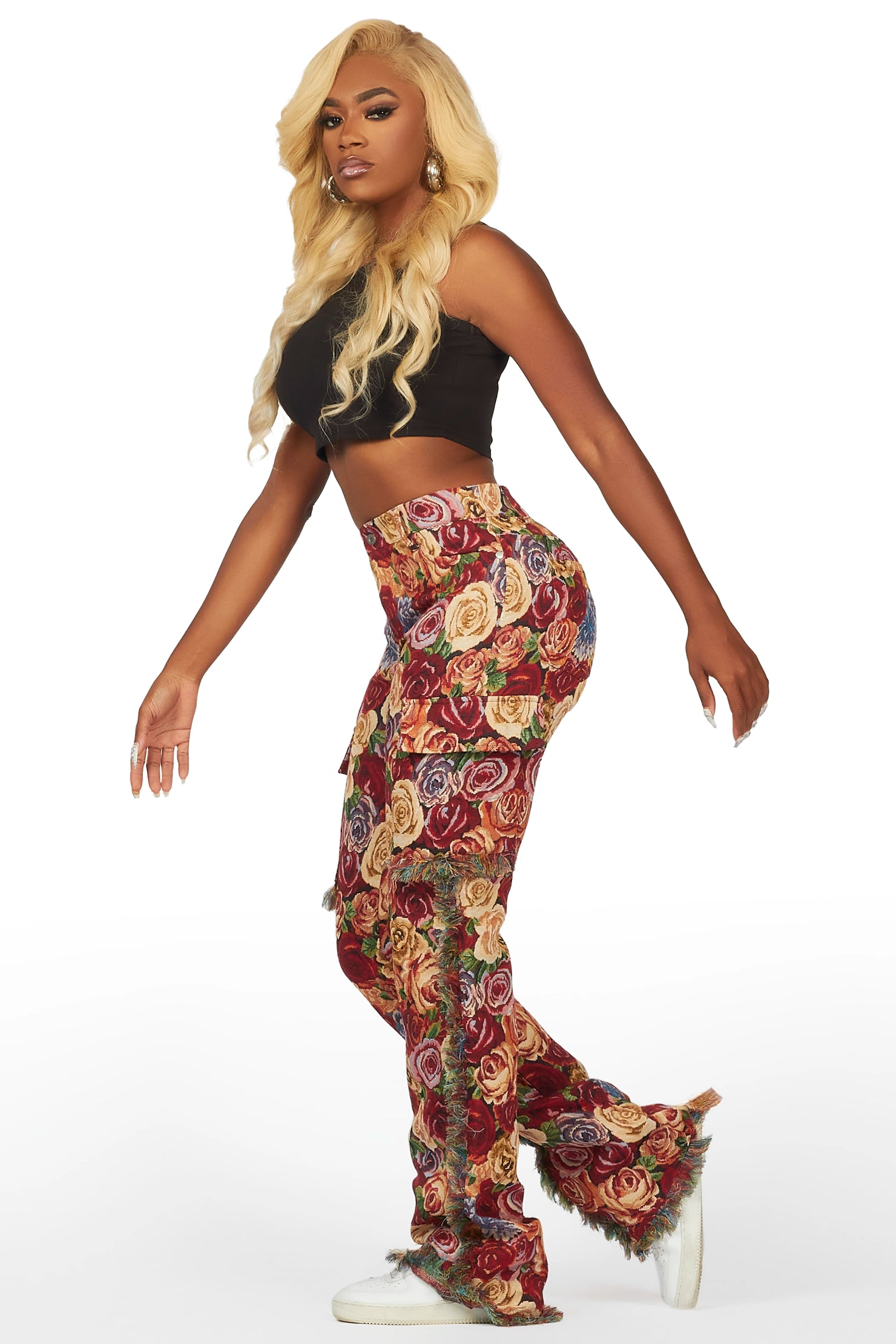 Darresha Red Floral Tapestry Stacked Pant