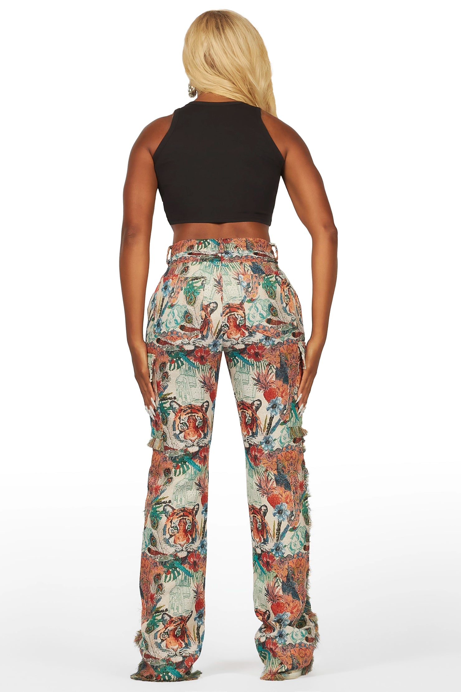 Rena Beige Tapestry Stacked Pant