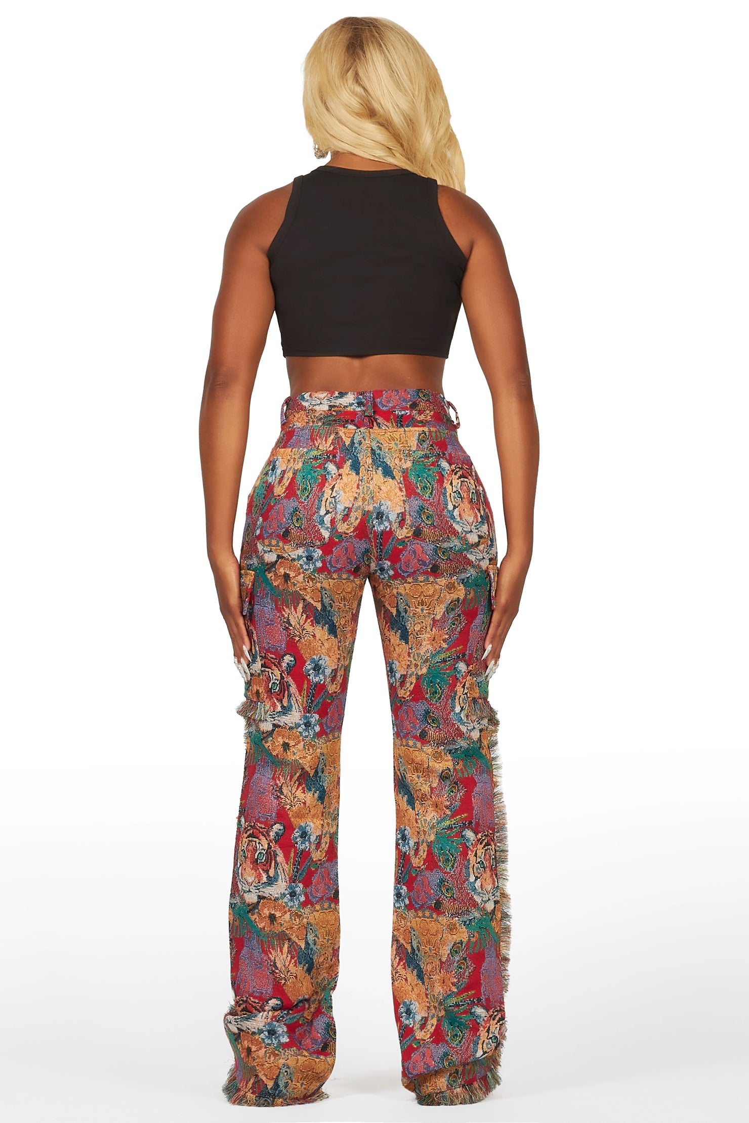 Rena Red Tapestry Stacked Pant
