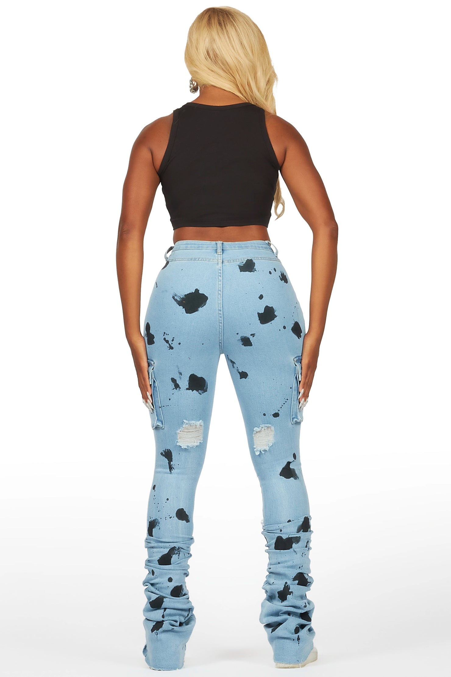 Tersenis Light Wash Painted Cargo Super Stacked Jean