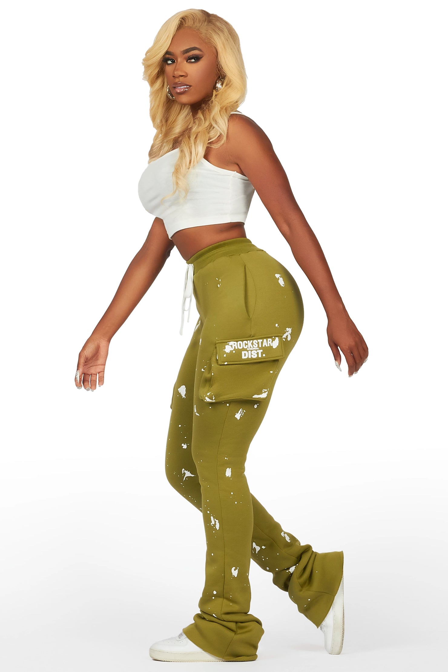 Antonia Olive Cargo Stacked Track Pant