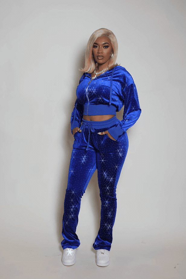 Khalilah Royal Blue Rhinestone Velour Stacked Trackset