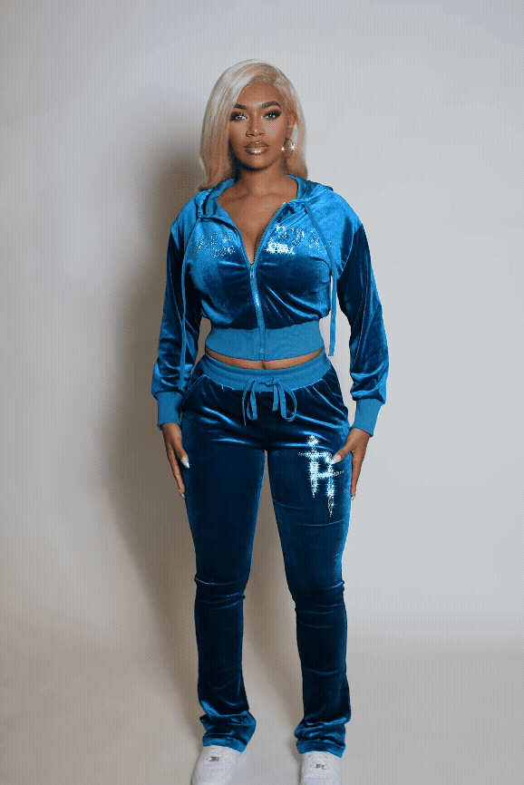 Atalaya Blue Stacked Rhinestone Velour Trackset