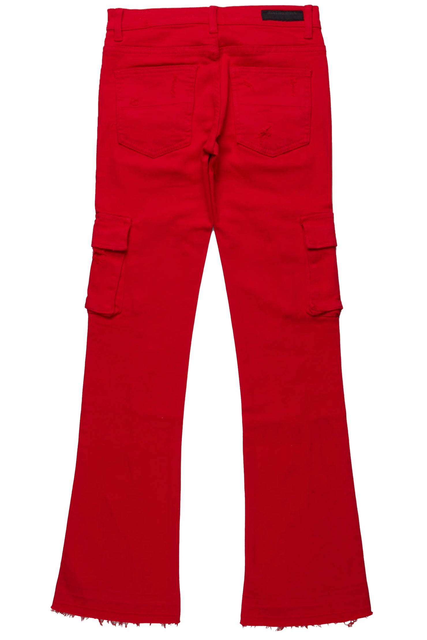 Boys Zaire Red Cargo Super Stacked Flare Jean