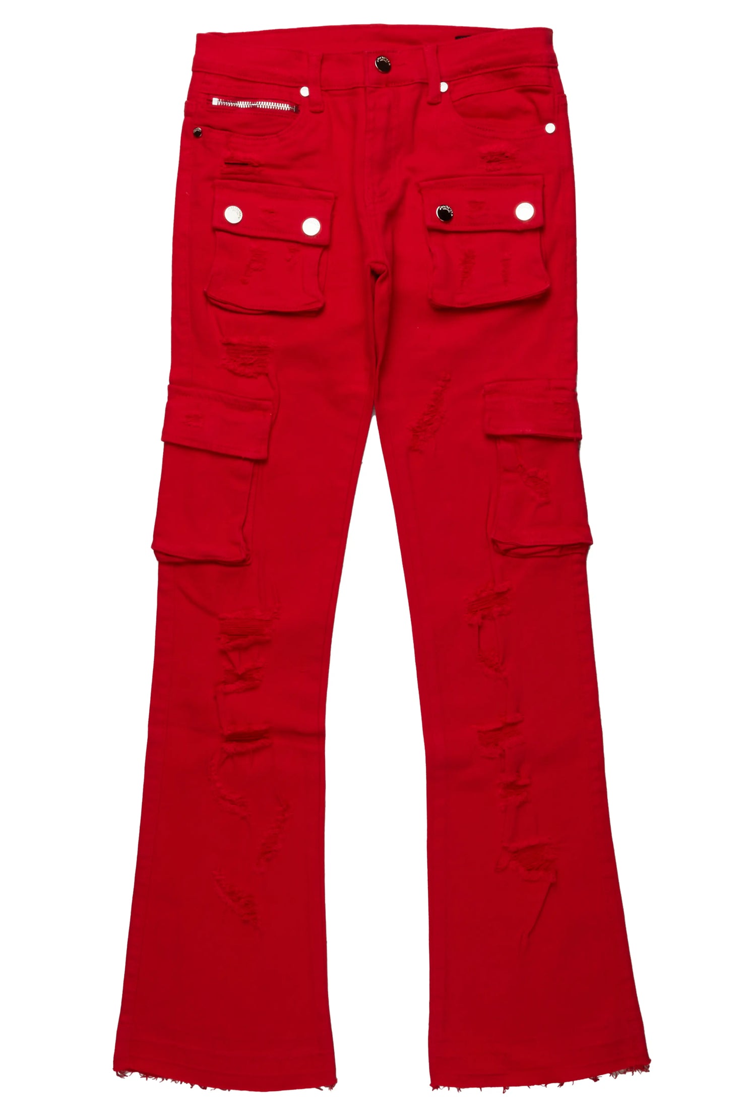 Boys Zaire Red Cargo Super Stacked Flare Jean