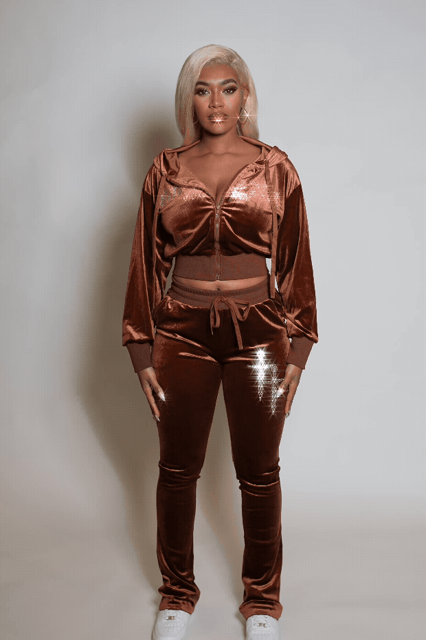 Atalaya Brown Stacked Rhinestone Velour Trackset