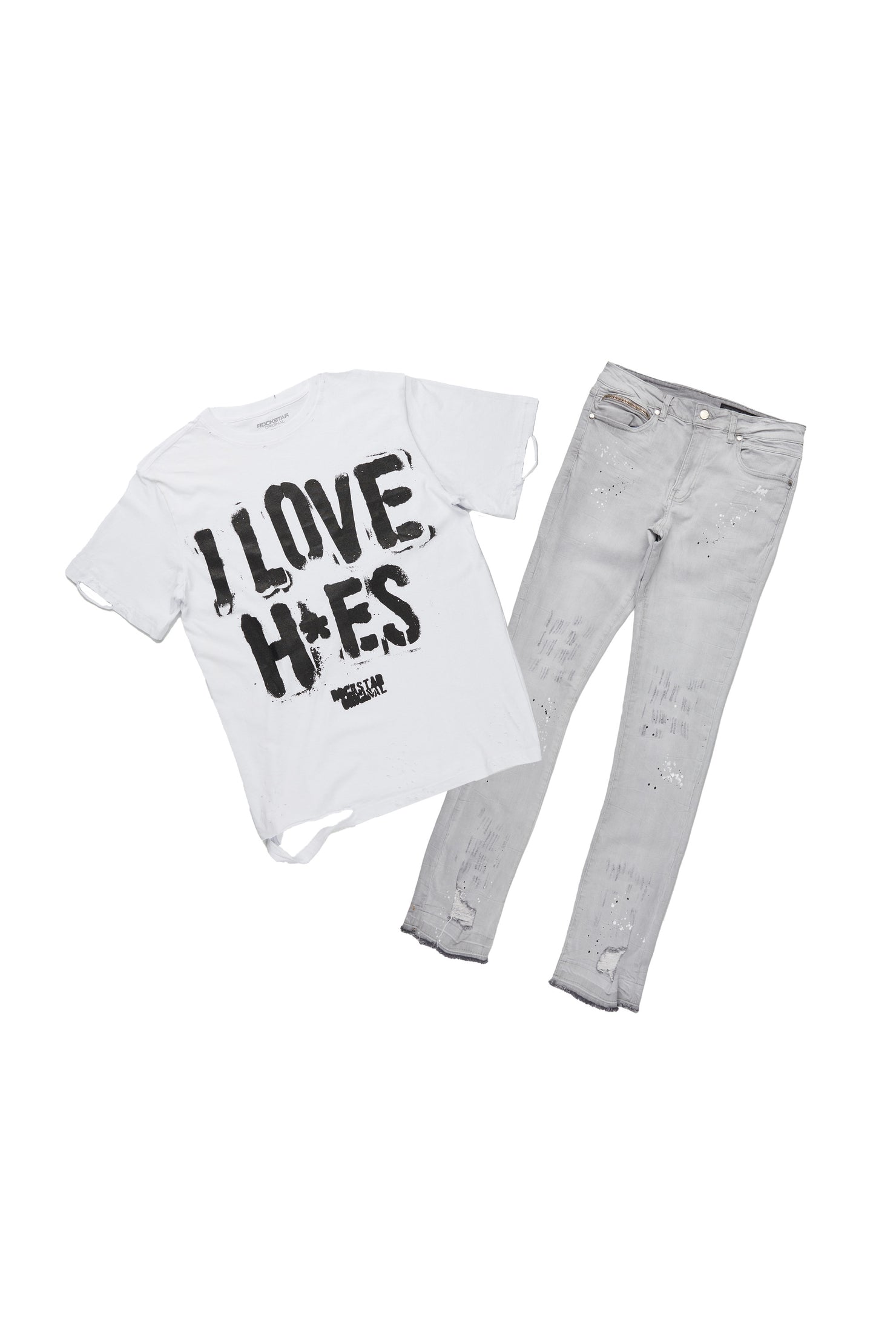 Banyan White T-Shirt/Stacked Flare Jean Set