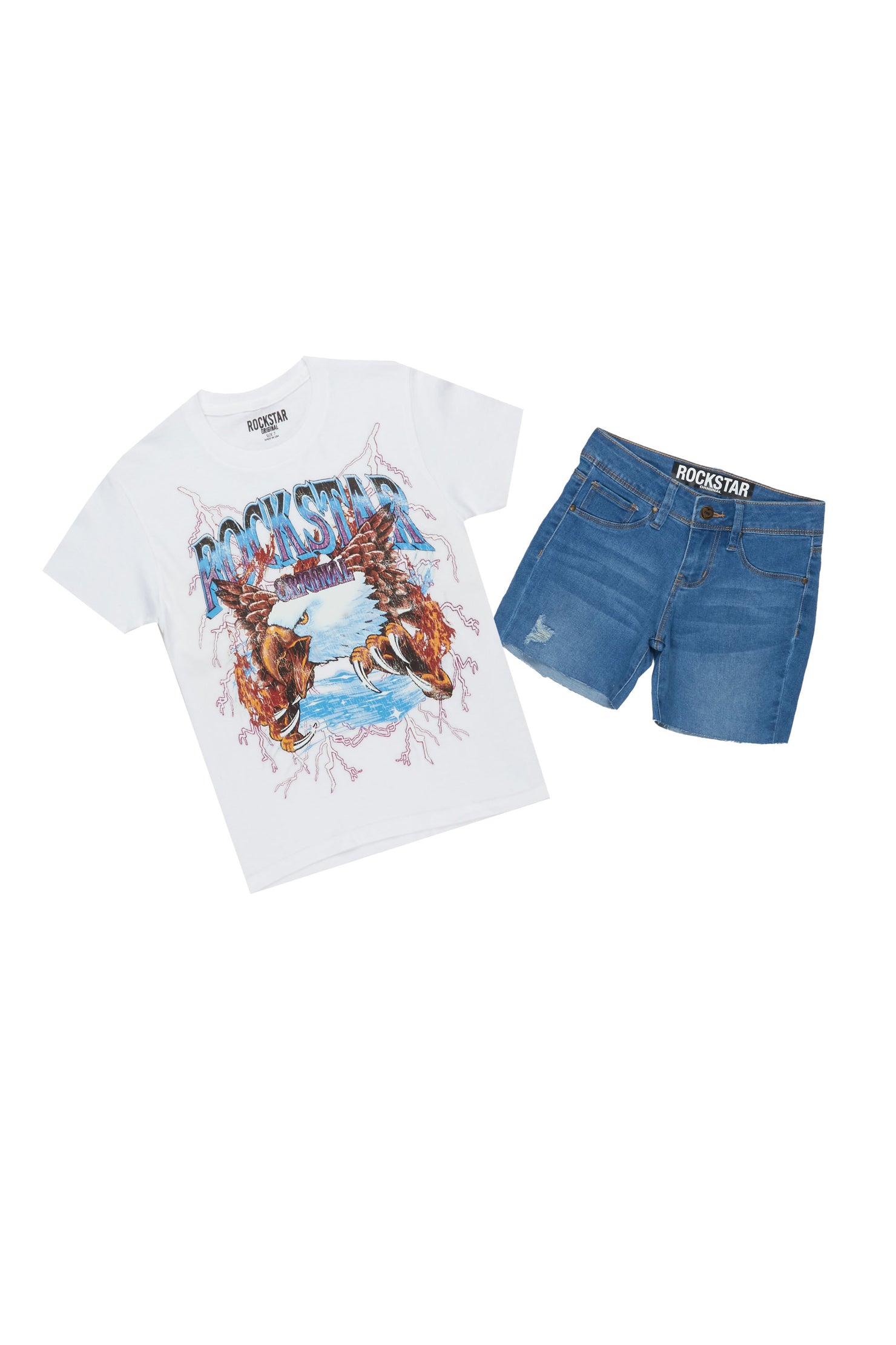 Boys Rain White/Blue T-Shirt/Denim Short Set
