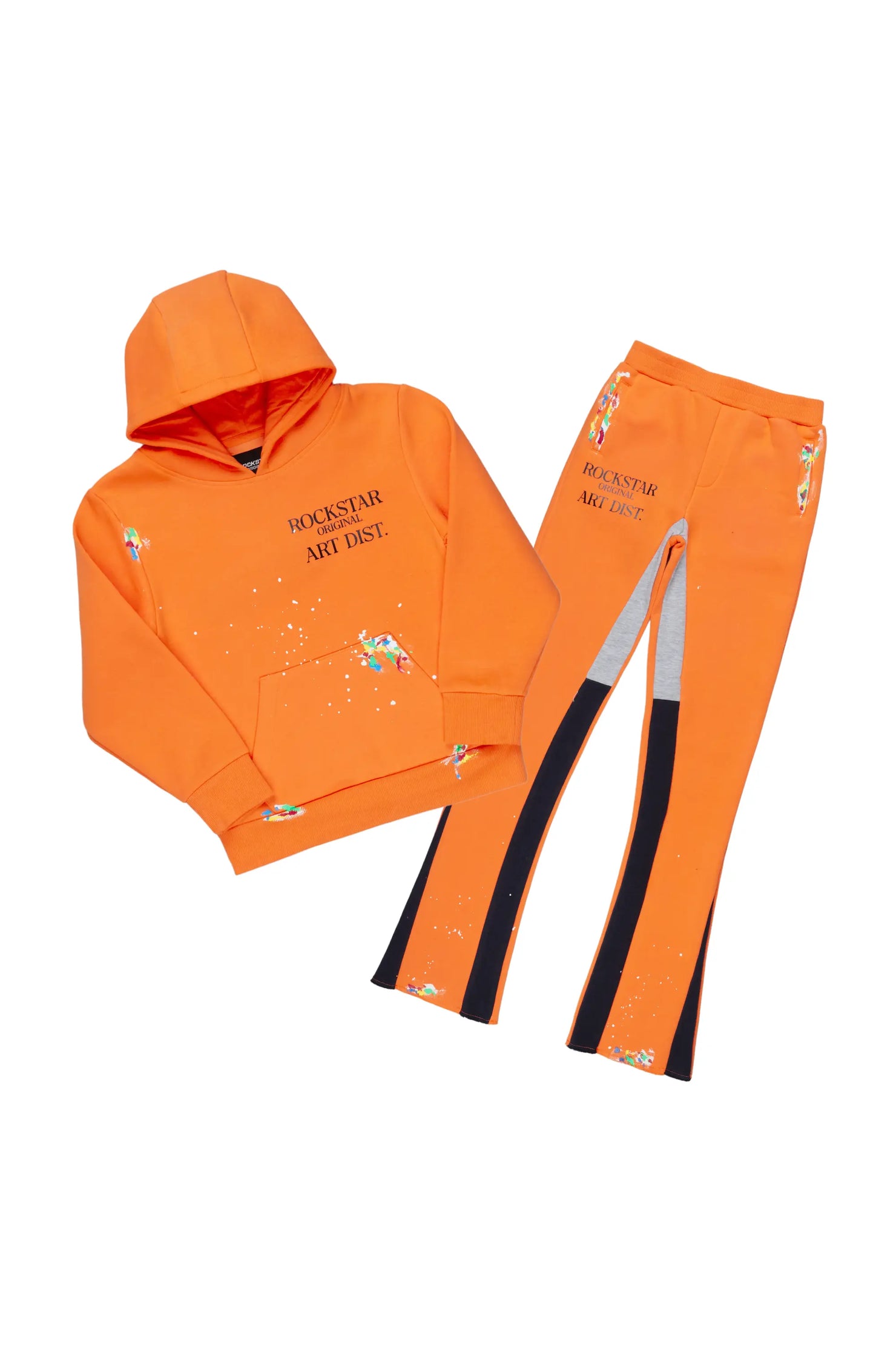 Girls Artie Orange Hoodie Super Stacked Flare Track Set