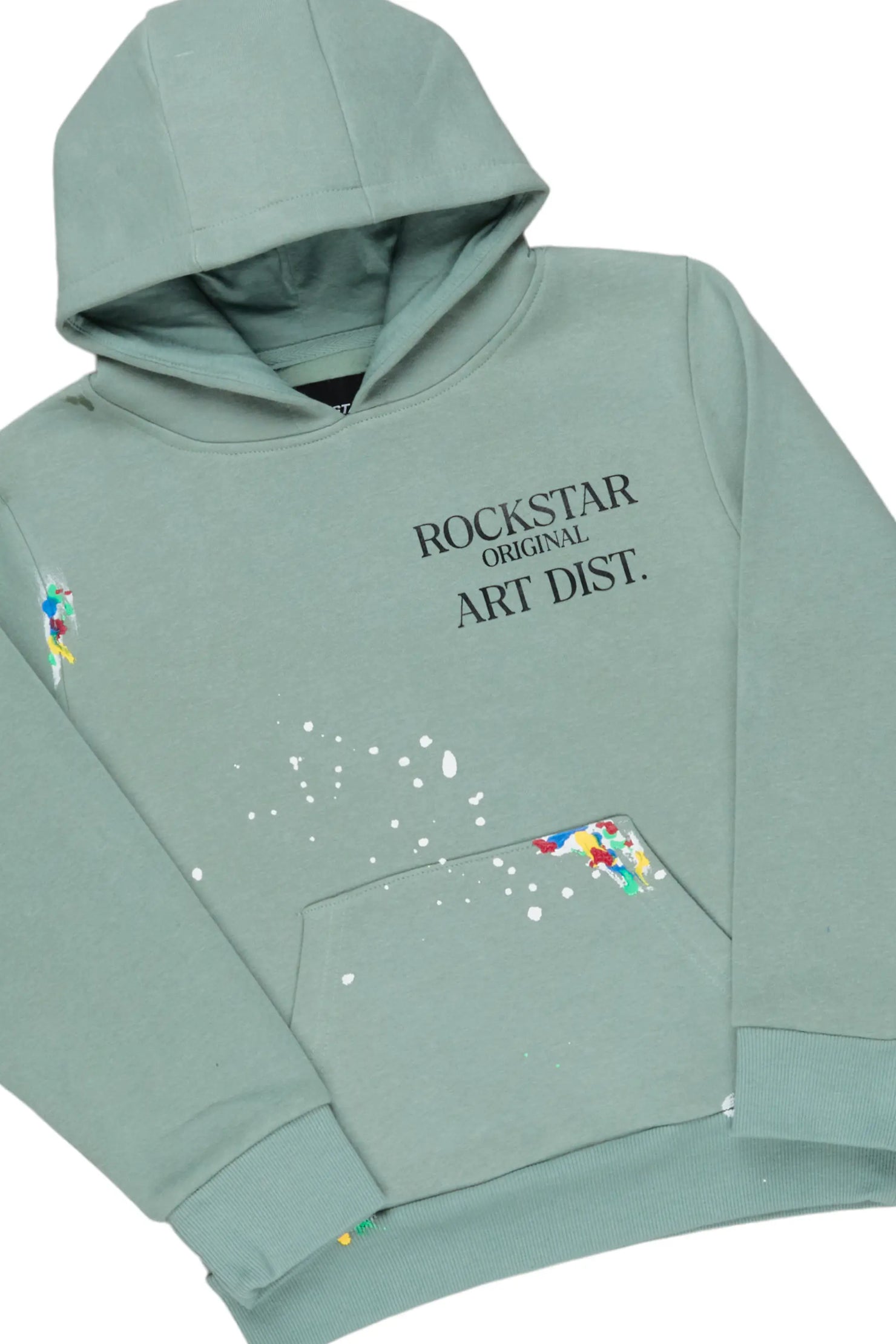 Boys Art Dist. Sage/White Hoodie Stacked Flare Track Set
