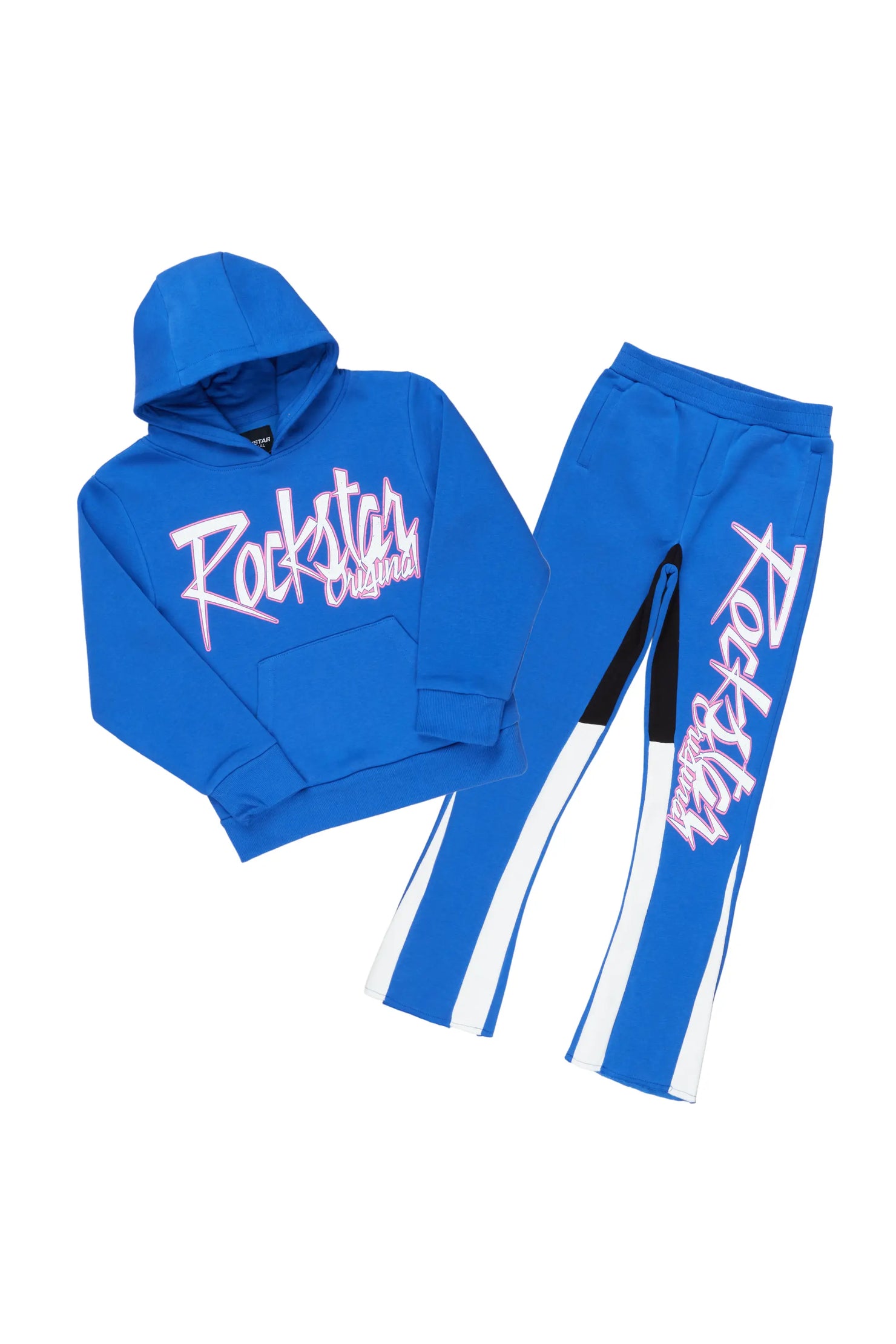 Boys Kalibre Royal Blue Hoodie Stacked Flare Track Set